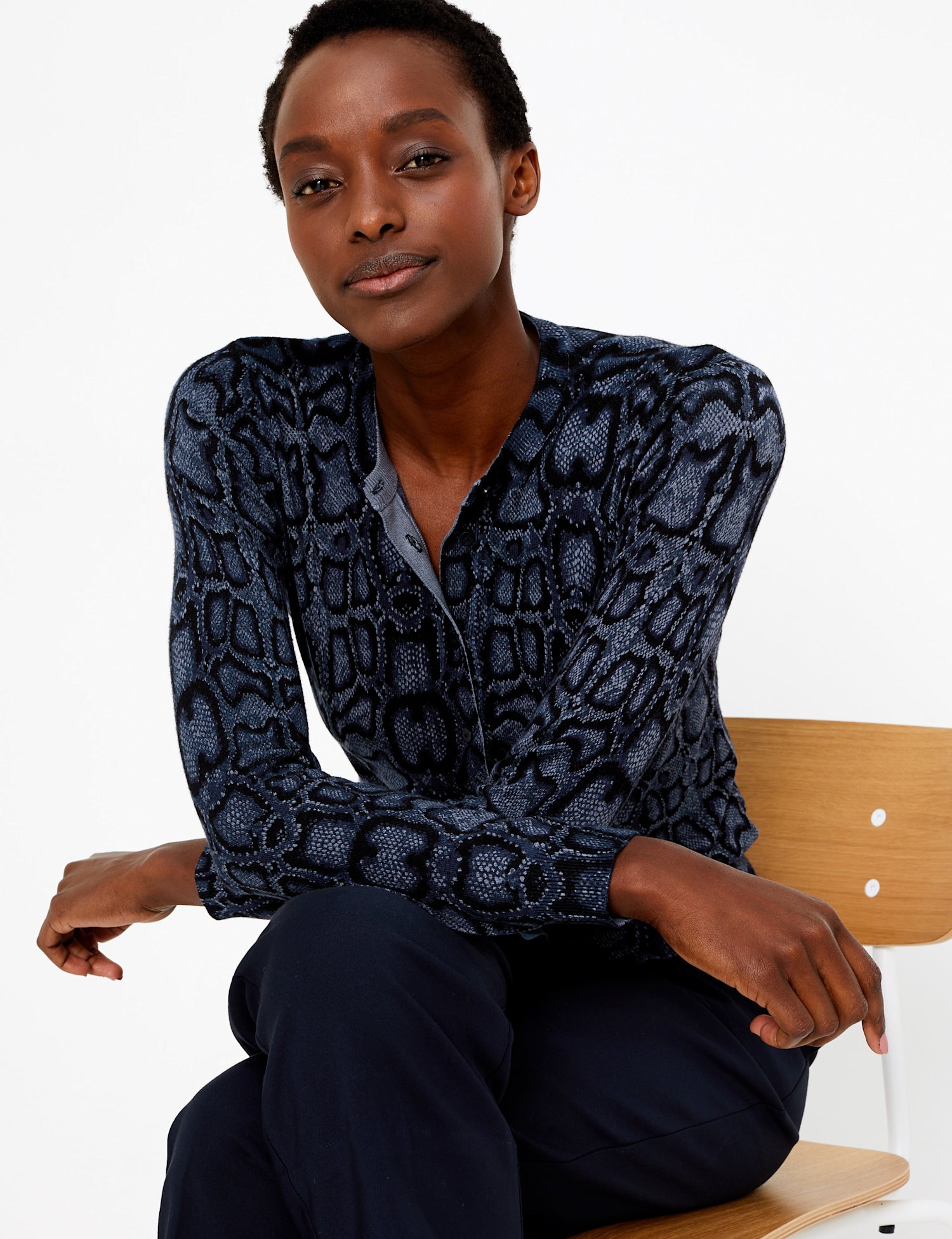 Animal Print Round Neck Cardigan