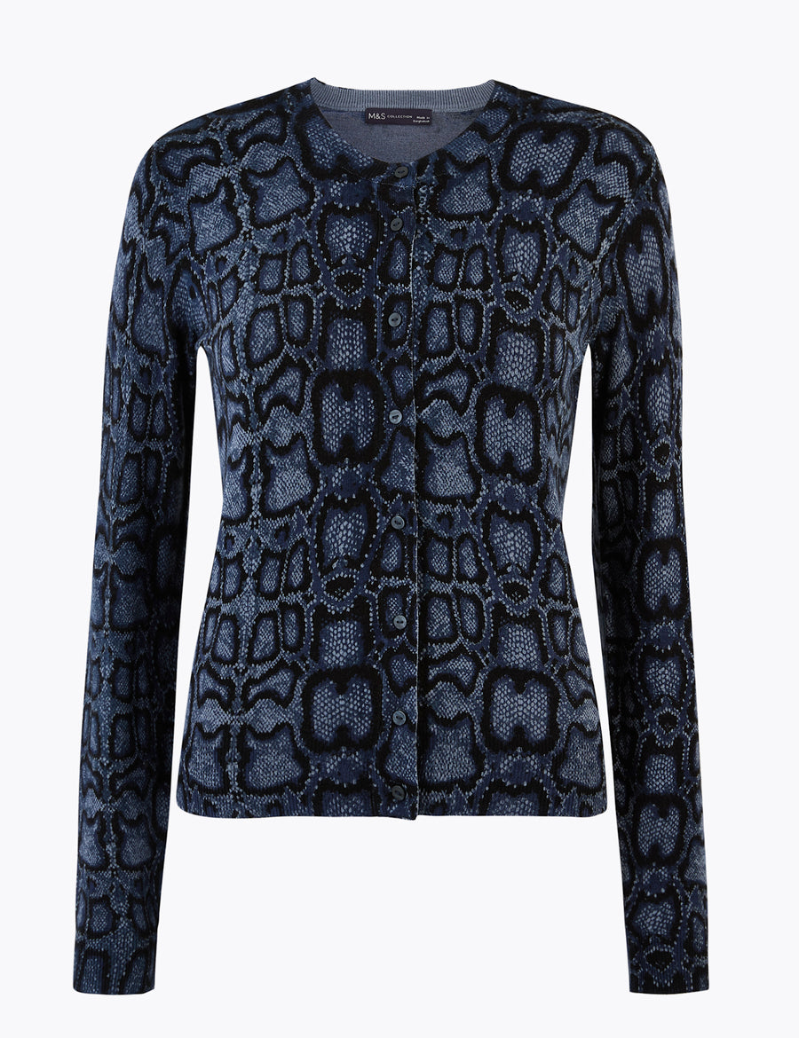 Animal Print Round Neck Cardigan