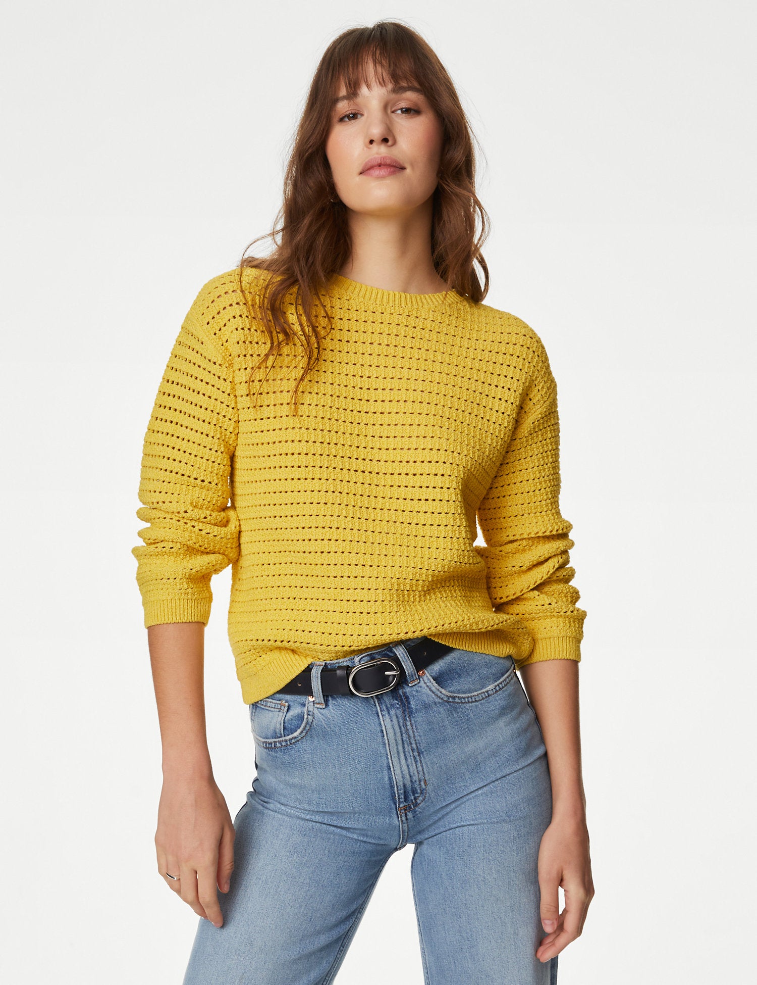 Cotton Rich Textured Crew Neck Jumper