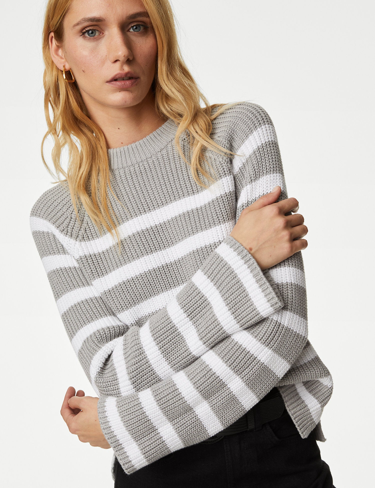 Cotton Rich Striped Textured Jumper