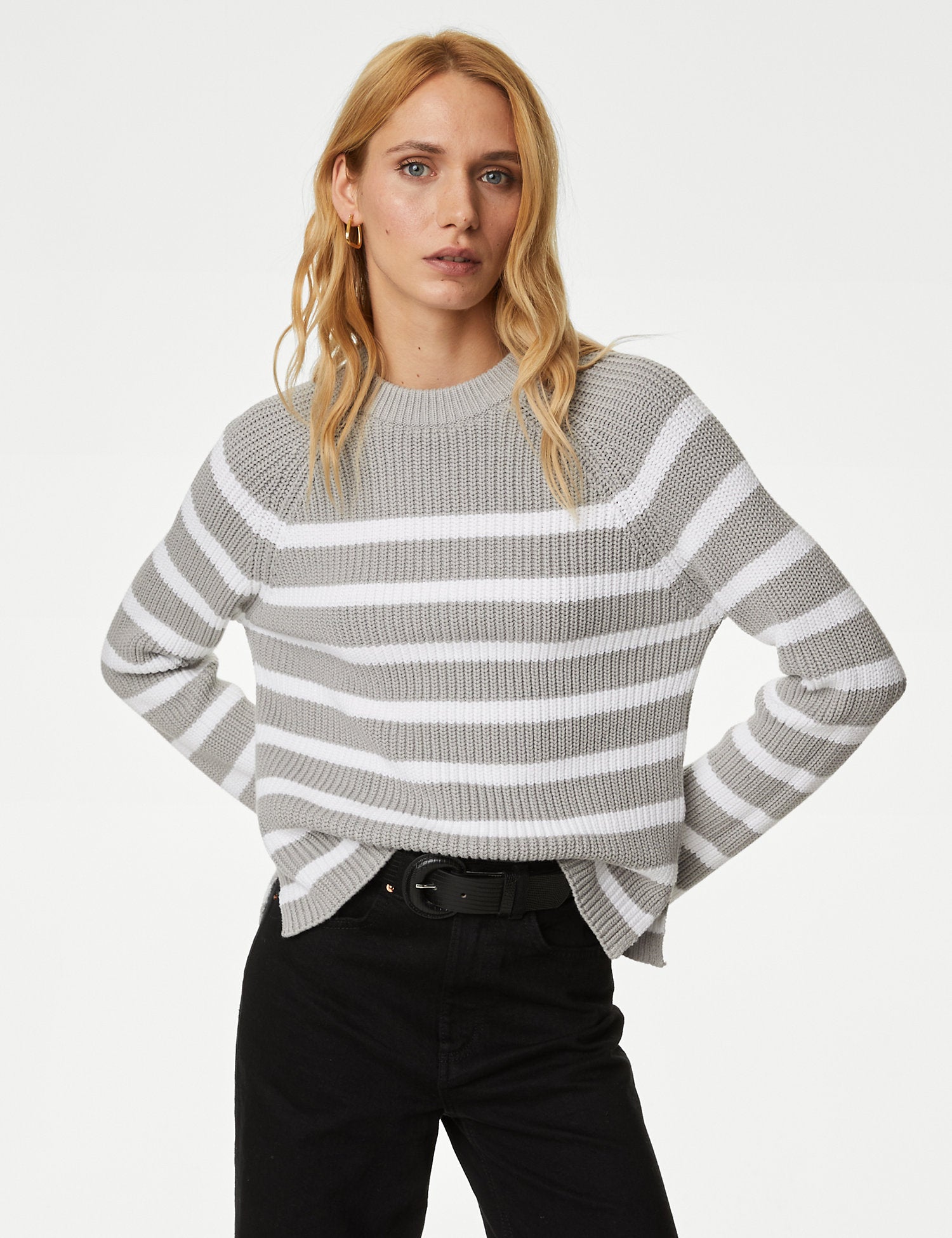 Cotton Rich Striped Textured Jumper