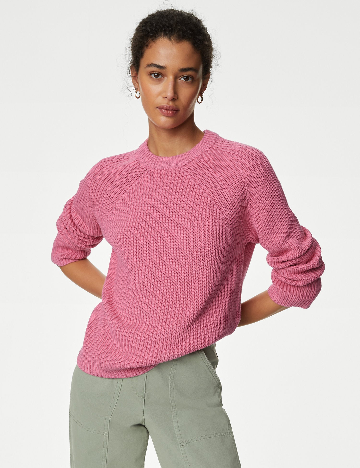 Cotton Rich Ribbed Crew Neck Jumper