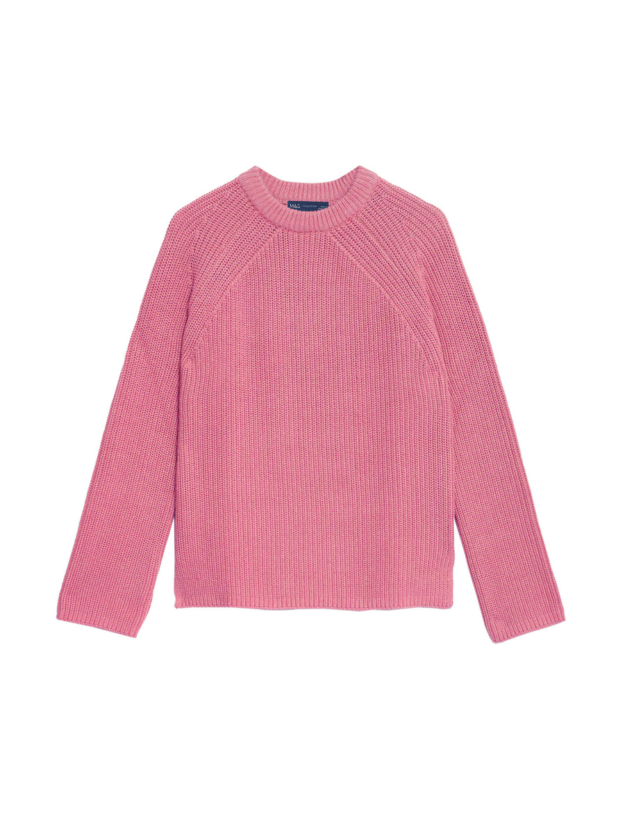 Cotton Rich Ribbed Crew Neck Jumper