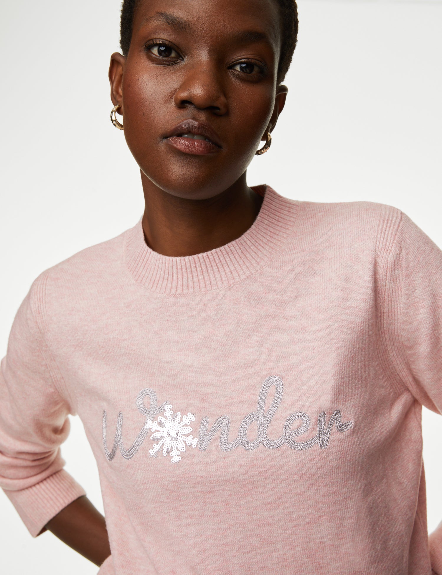 Sequin Slogan Crew Neck Jumper