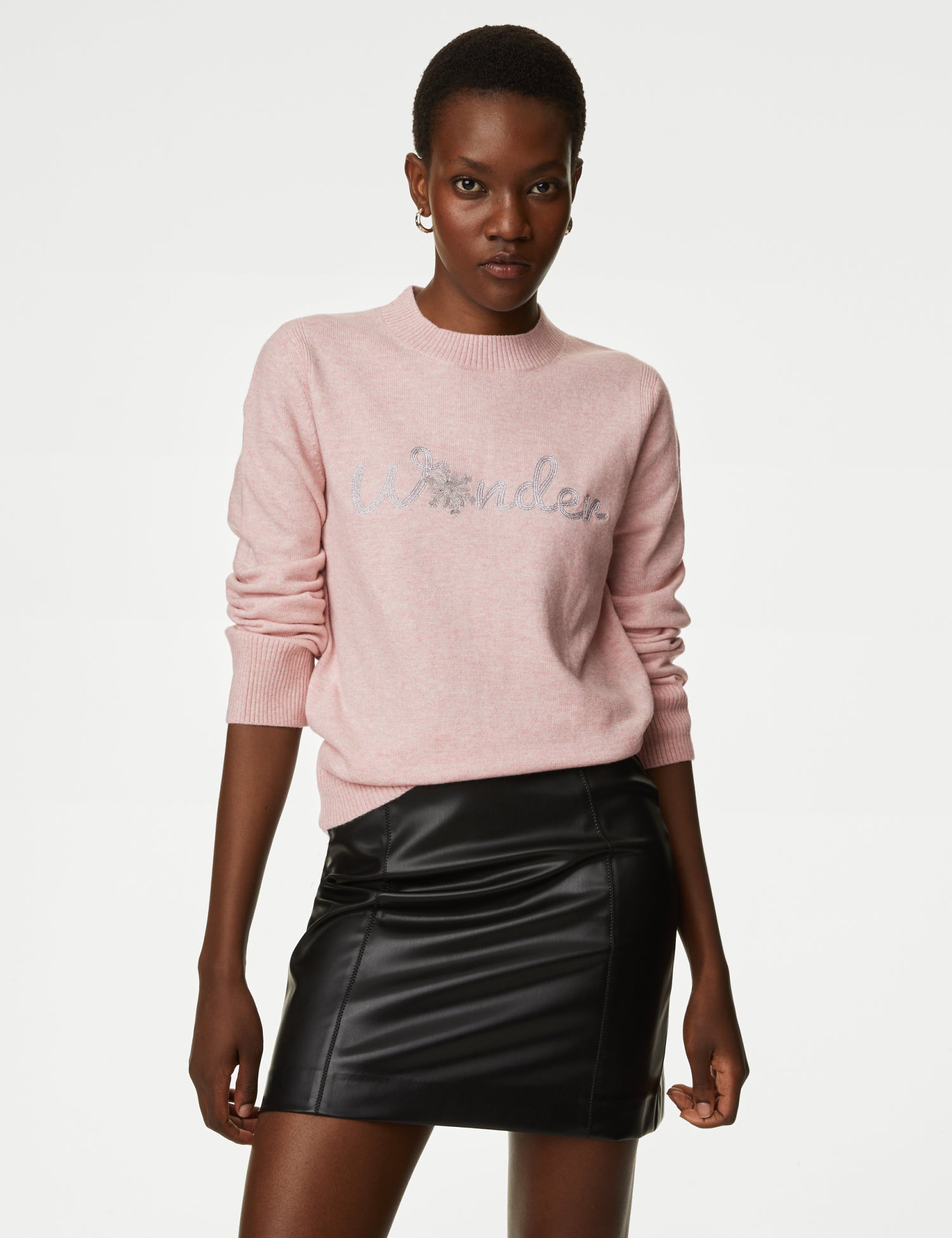 Sequin Slogan Crew Neck Jumper