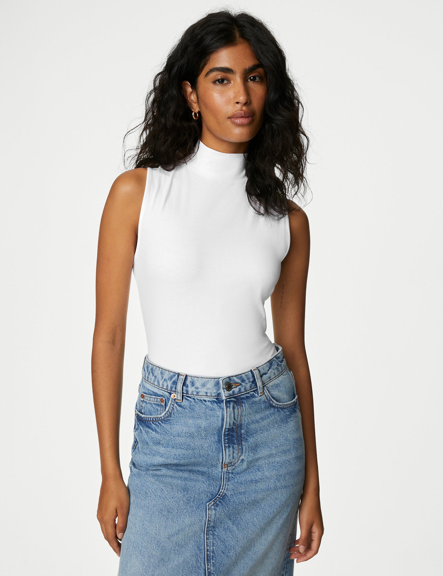 Cotton Rich Funnel Neck Vest Top