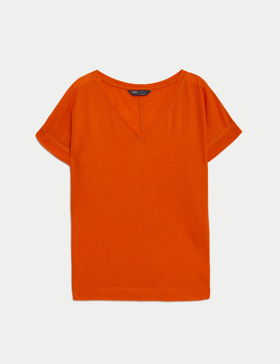 Linen Rich V-Neck T-Shirt