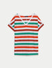 Linen Rich Striped V-Neck T-Shirt