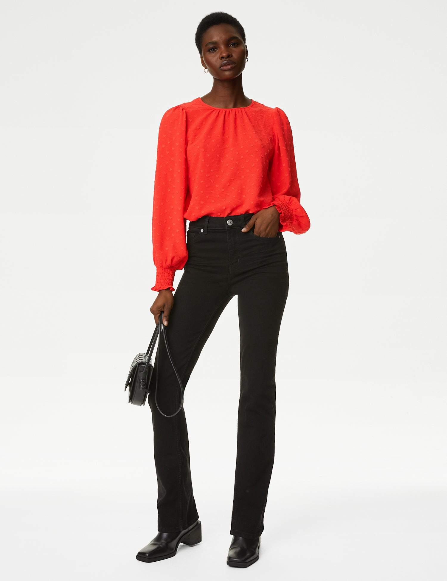 Textured Crew Neck Blouse