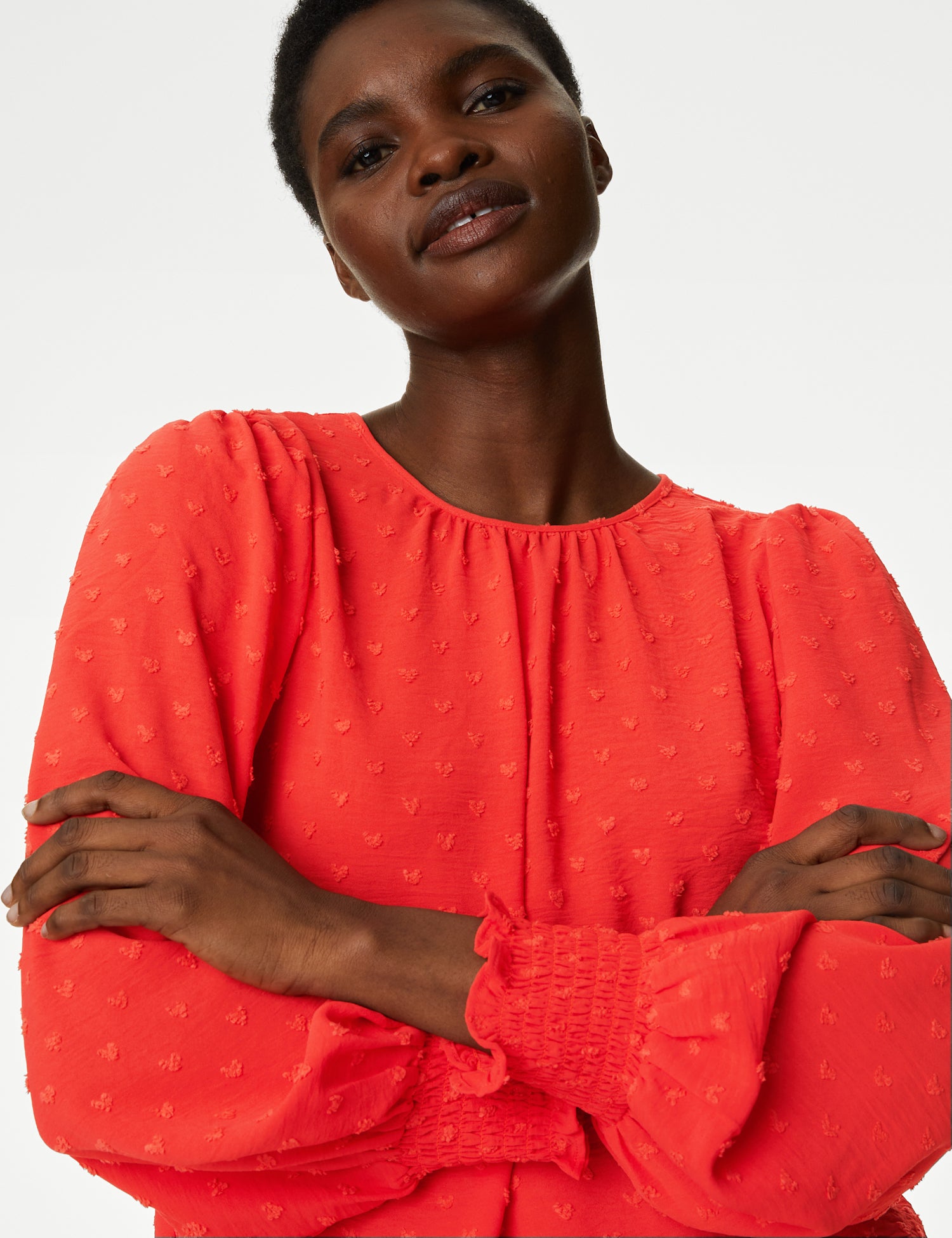 Textured Crew Neck Blouse