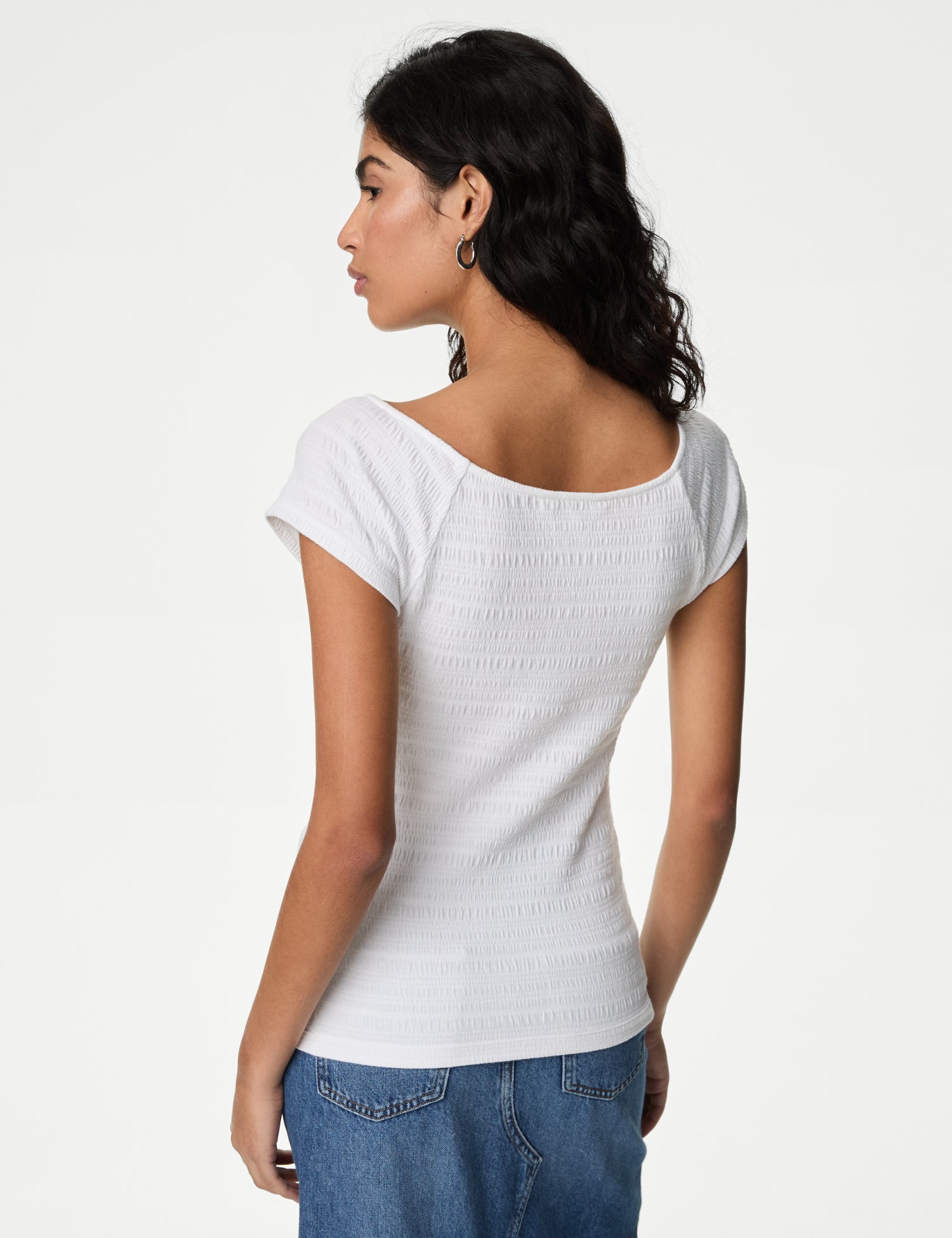 Cotton Blend Textured Off The Shoulder Top