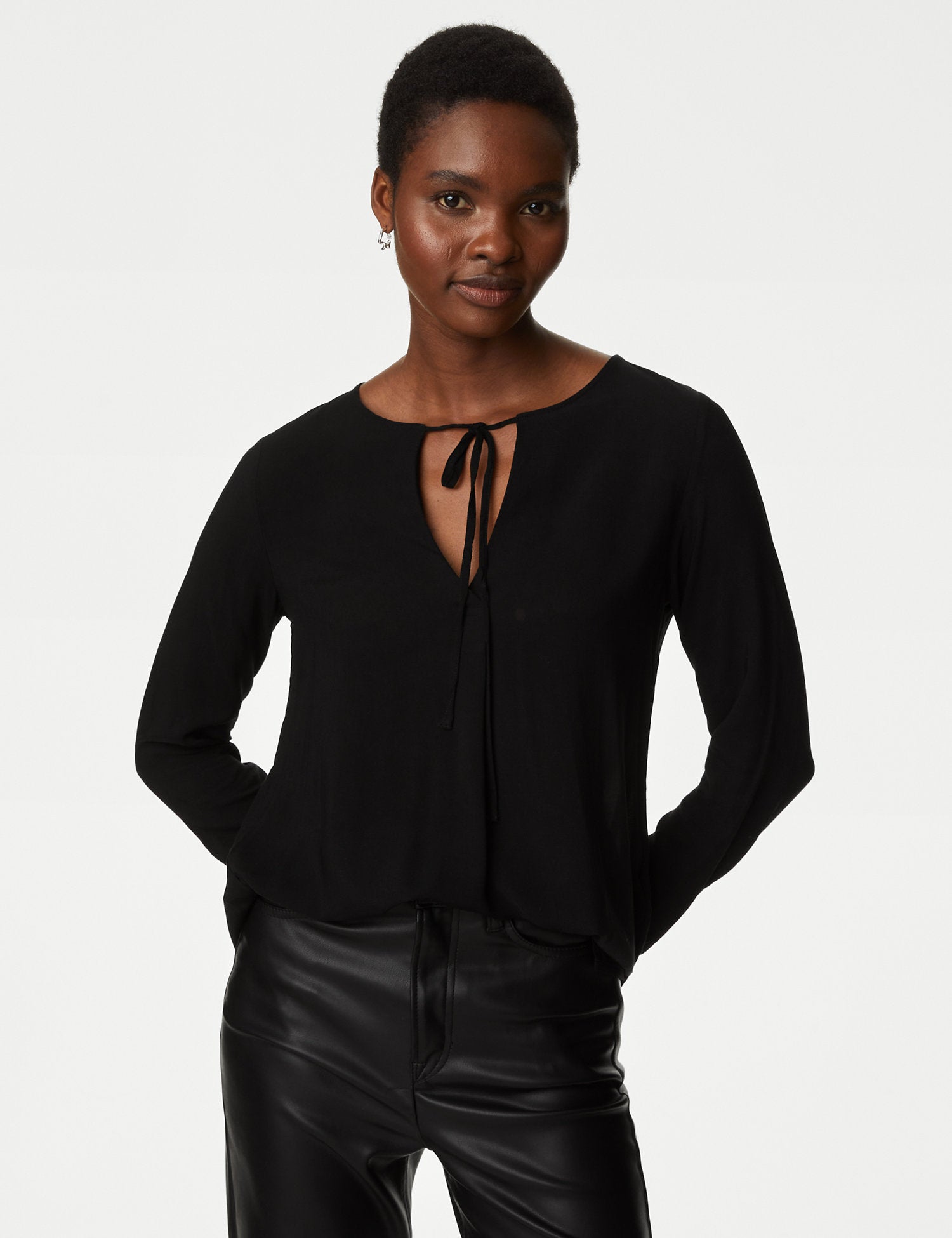 V-Neck Tie Front Blouse