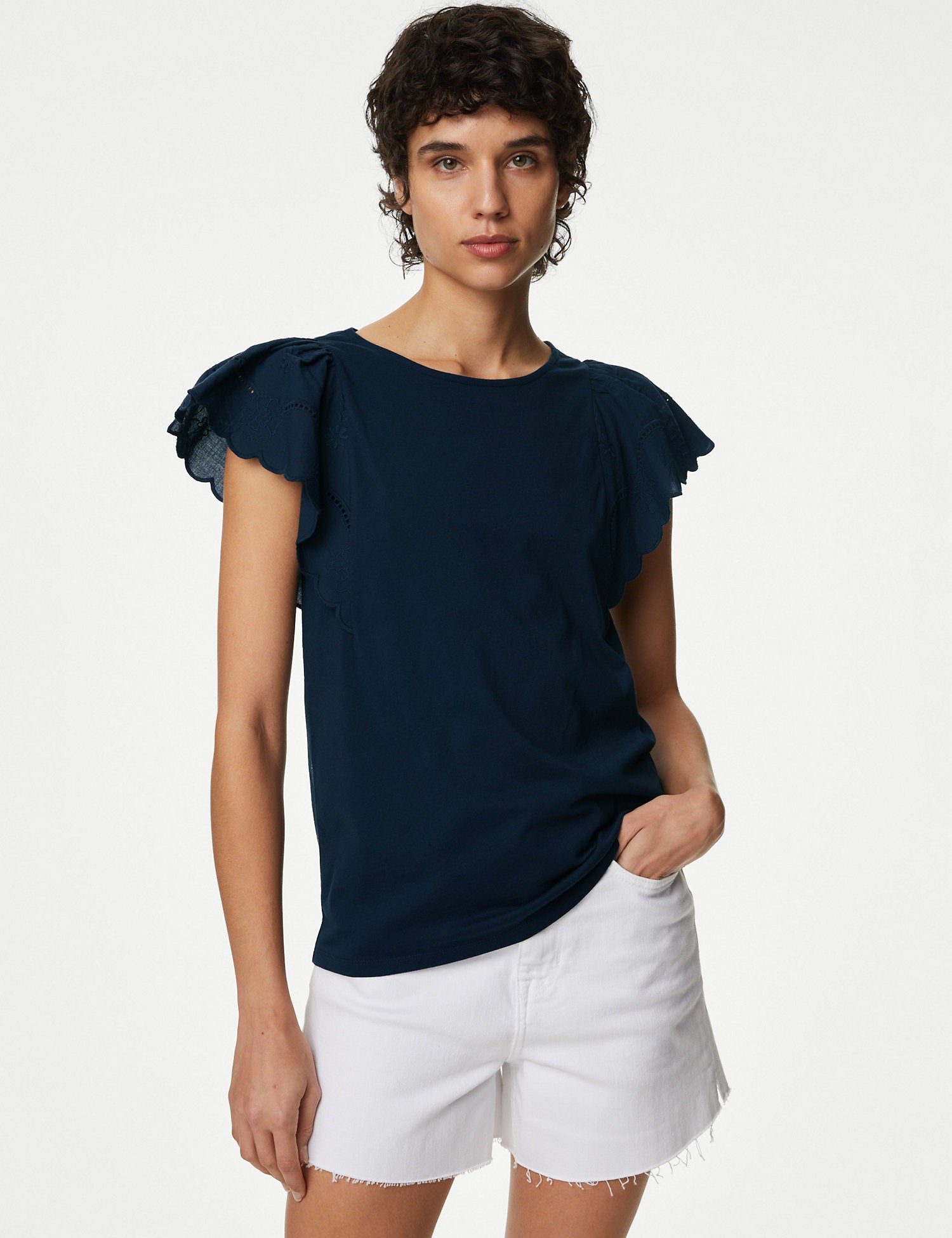Pure Cotton Broderie Detail Top