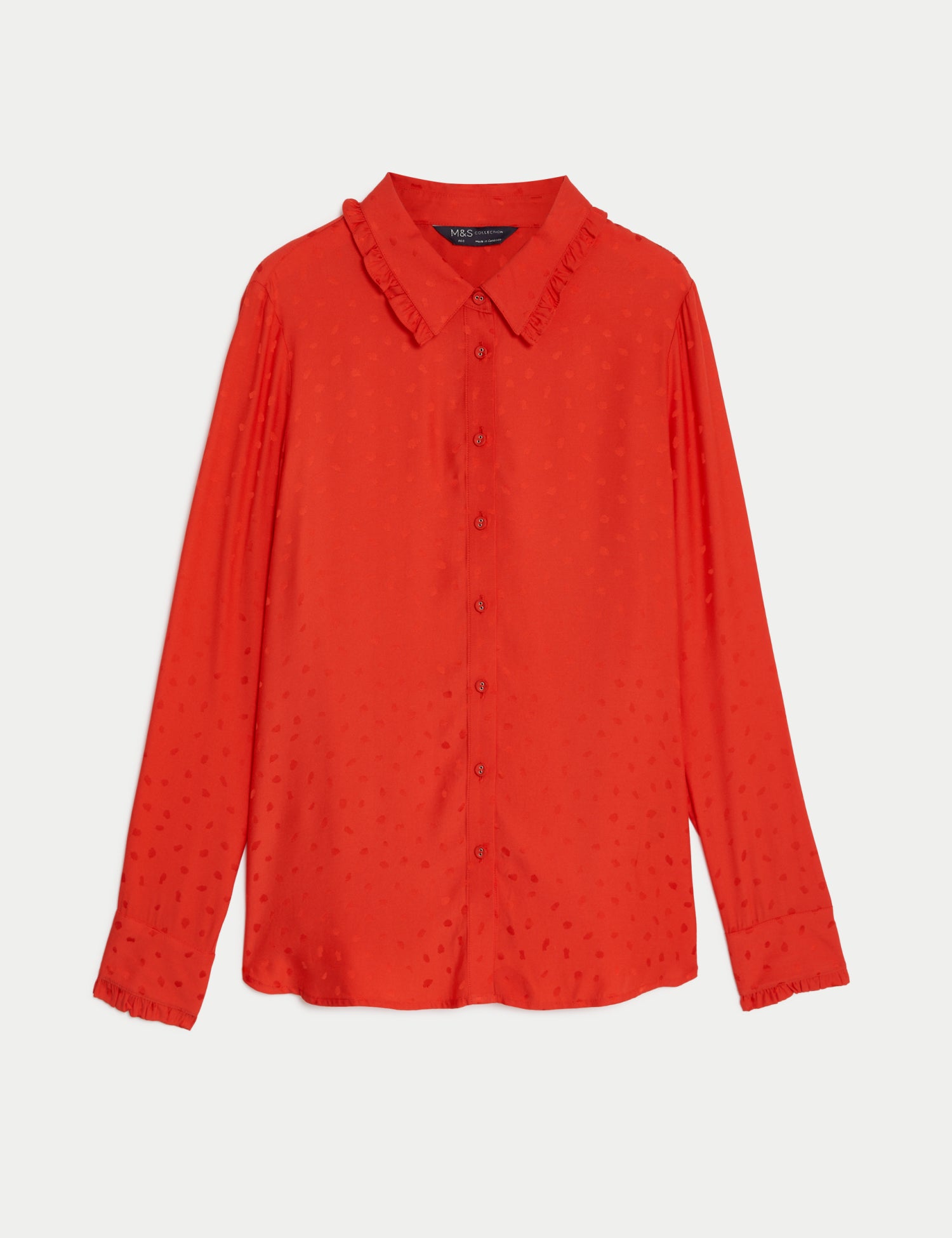 Jacquard Collared Ruffle Blouse