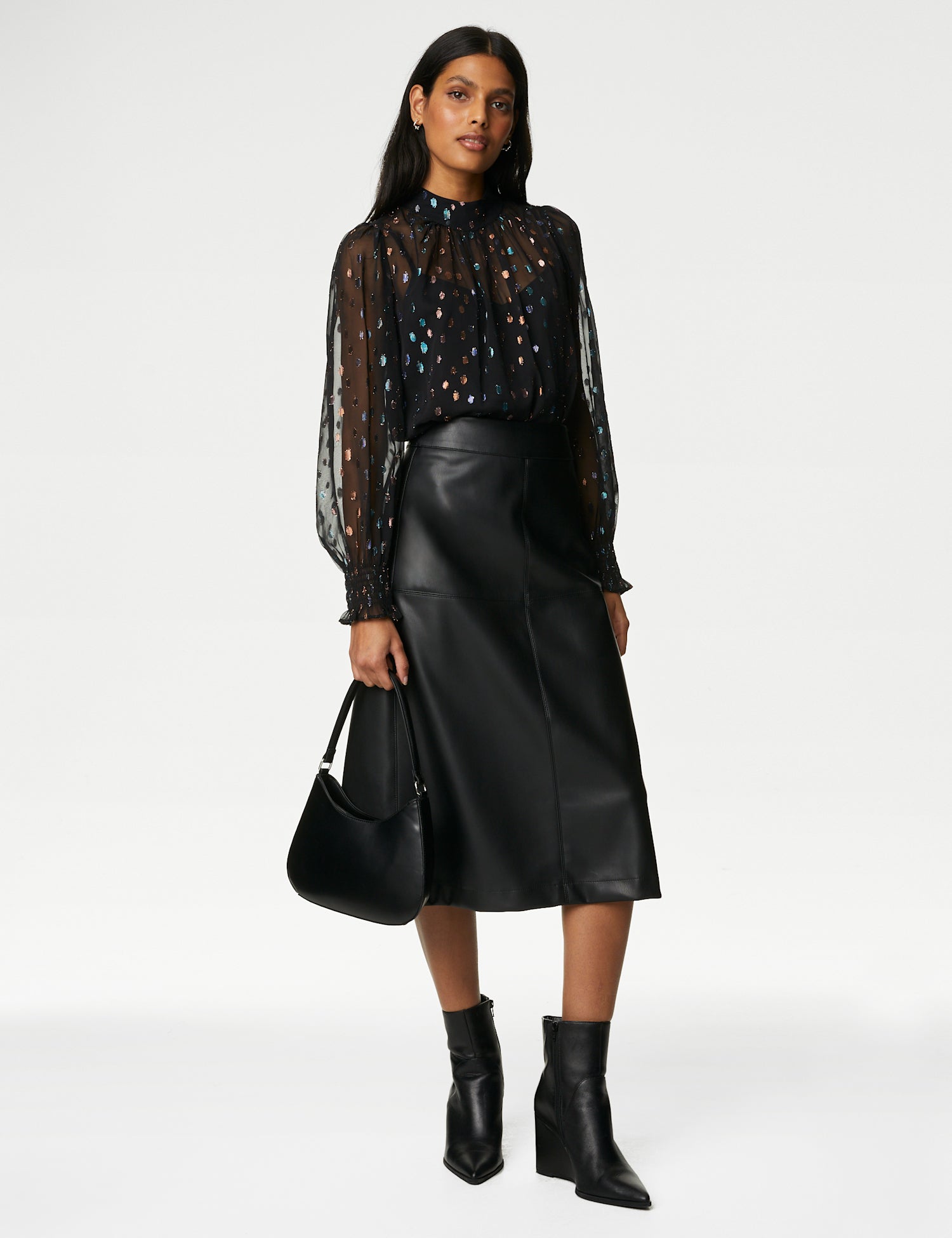 Jacquard High Neck Blouse