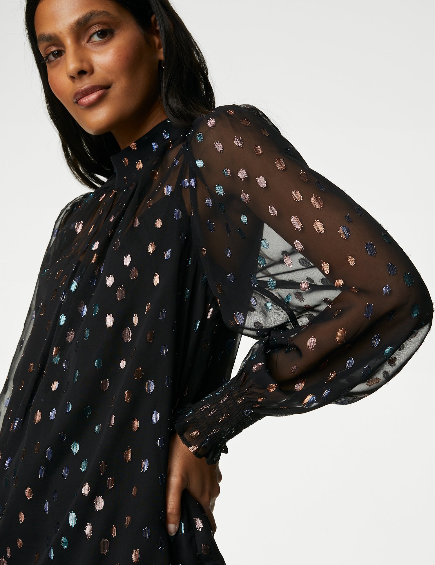 Jacquard High Neck Blouse