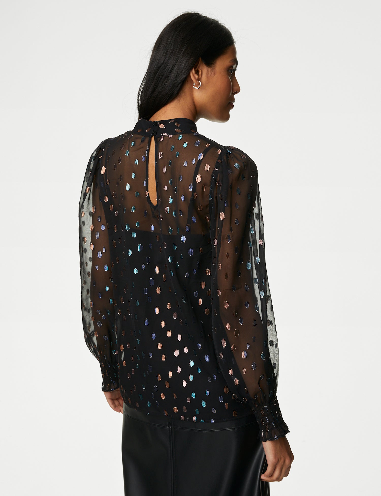 Jacquard High Neck Blouse