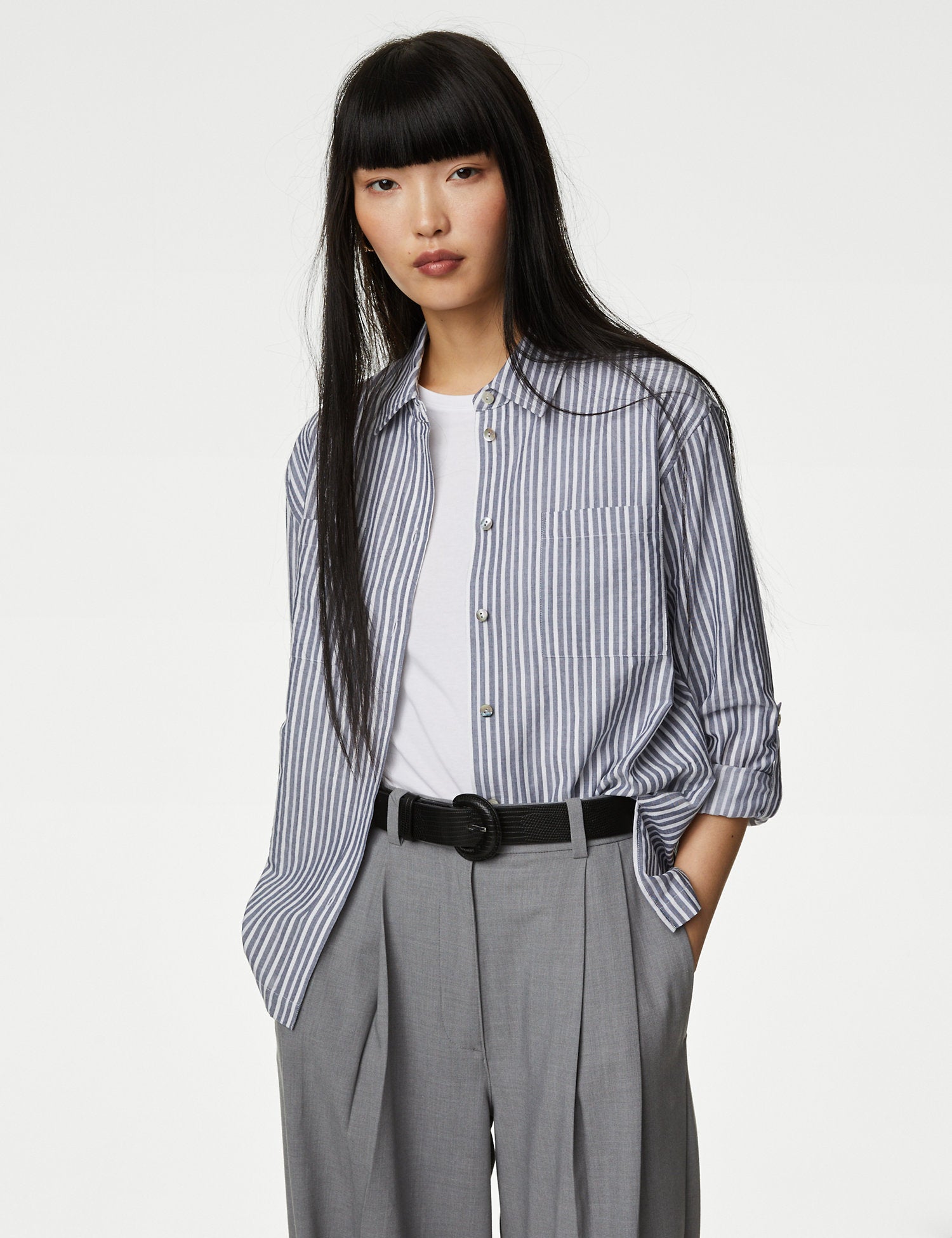 Cotton Rich Striped Relaxed Utility Shirt