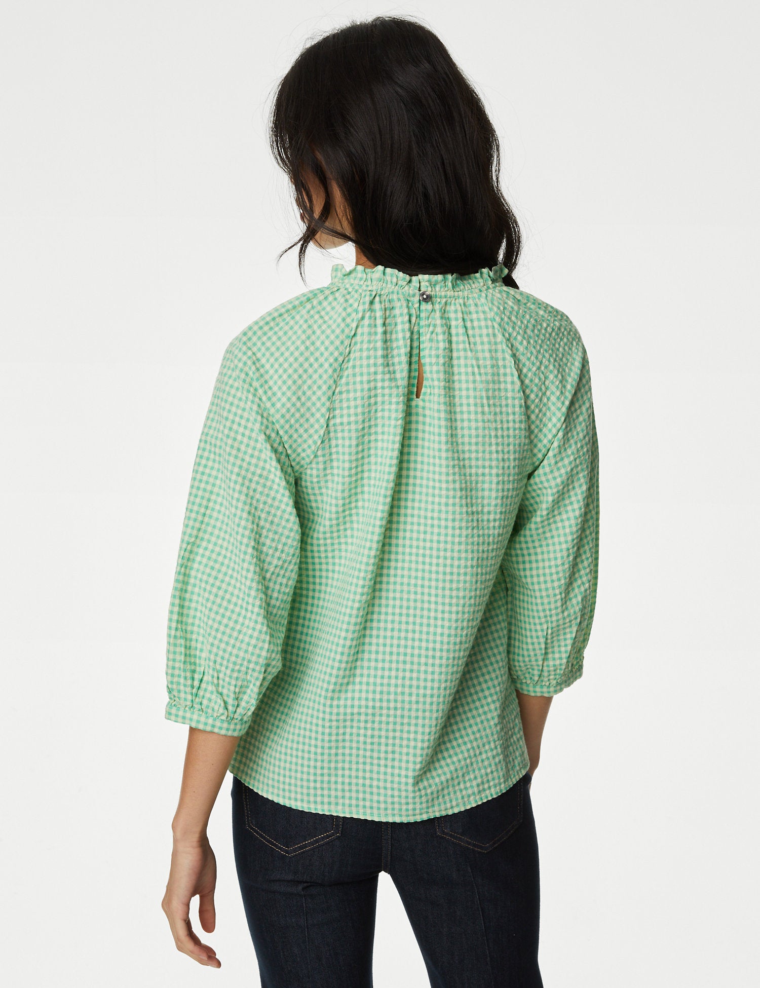 Pure Cotton Gingham Ruffle Blouse
