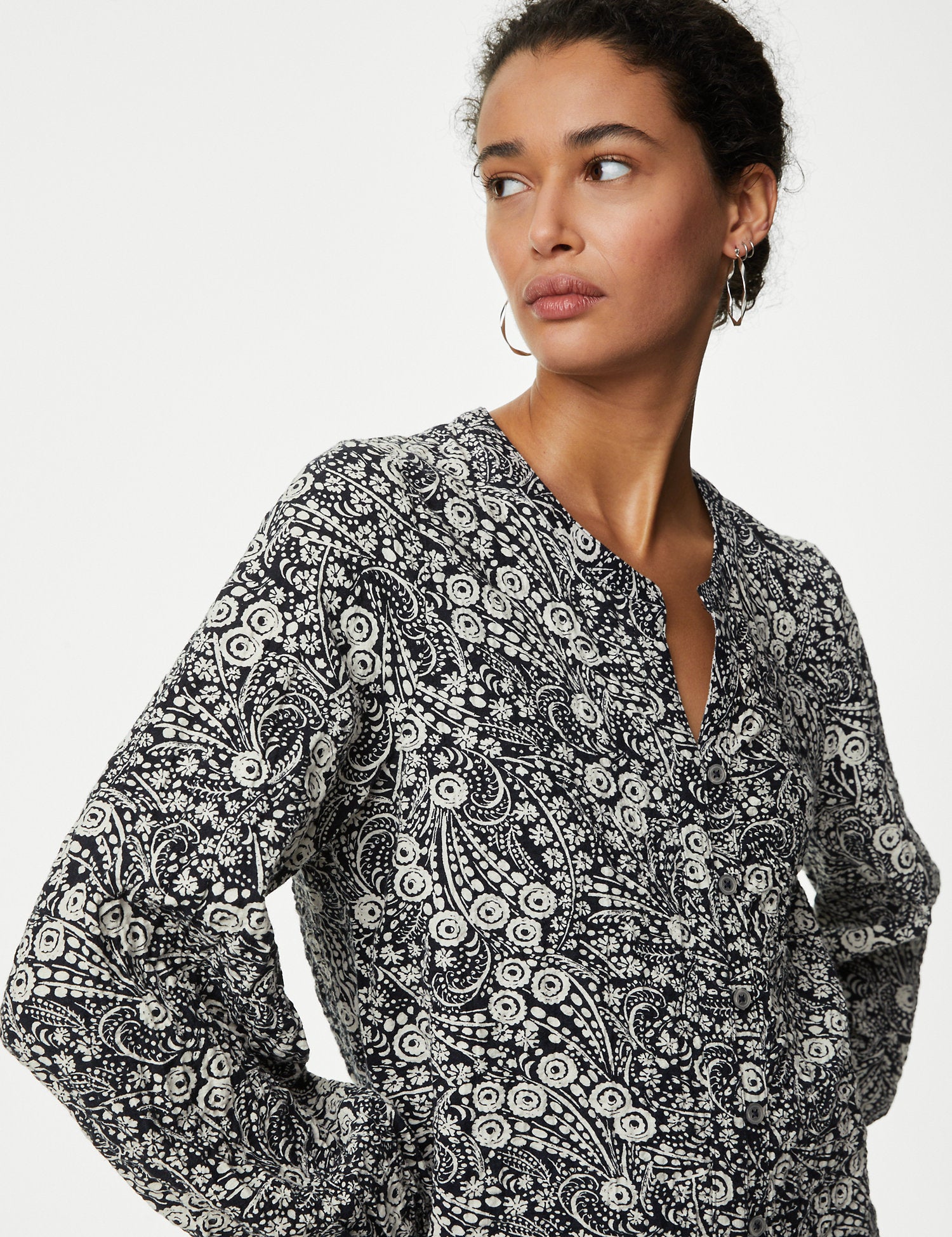 Cotton Rich Printed Textured Blouse