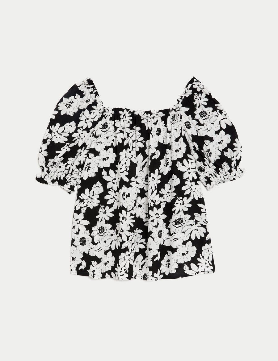 Printed Square Neck Puff Sleeve Top