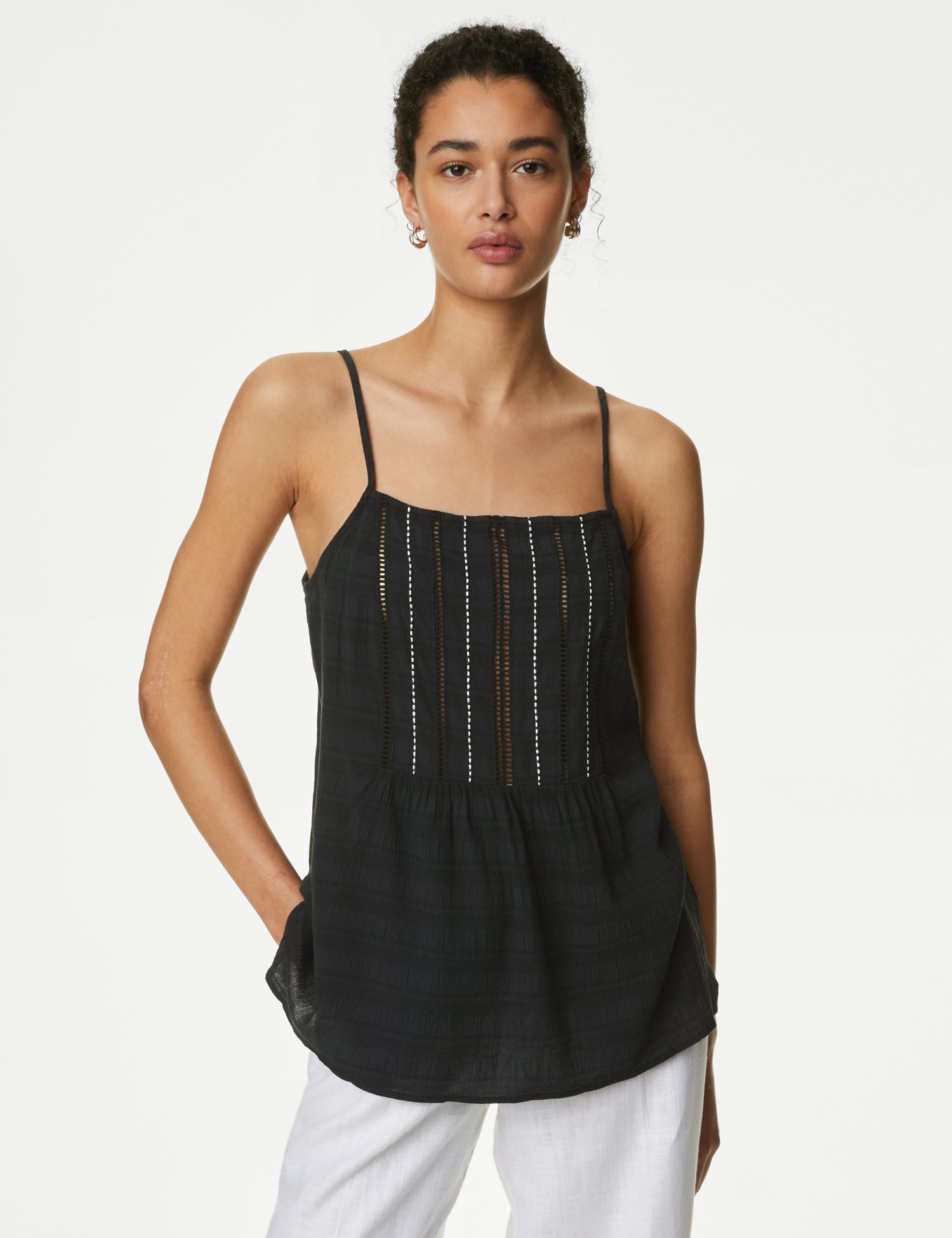 Cotton Blend Embroidered Square Neck Cami Top