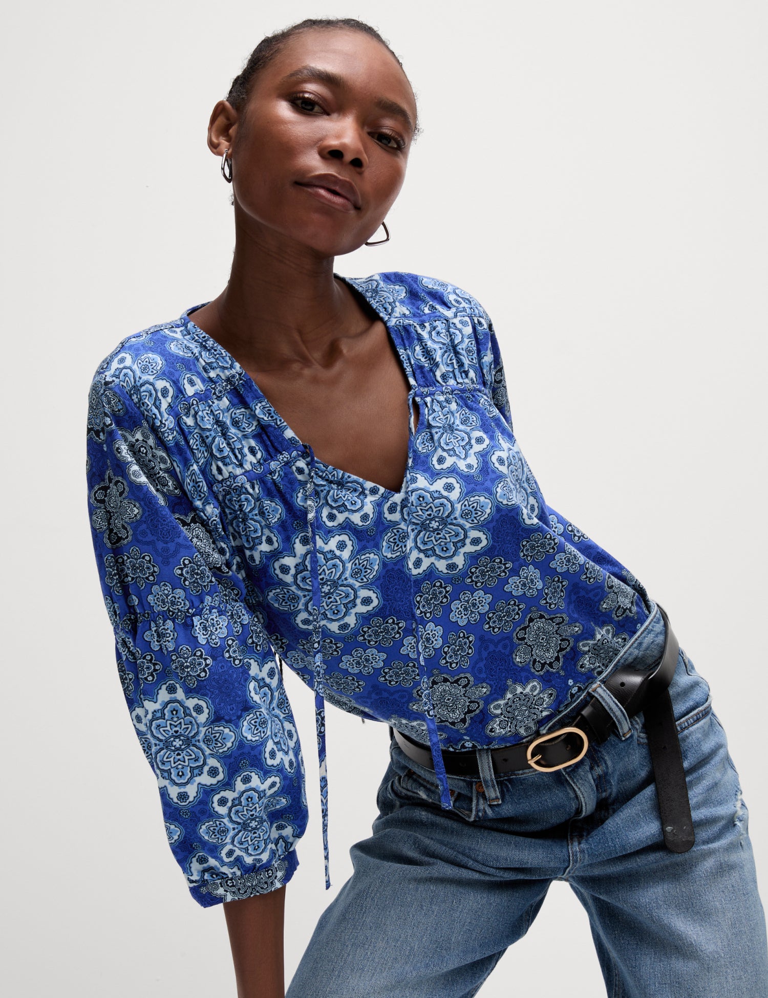 Pure Cotton Printed V-Neck Blouse