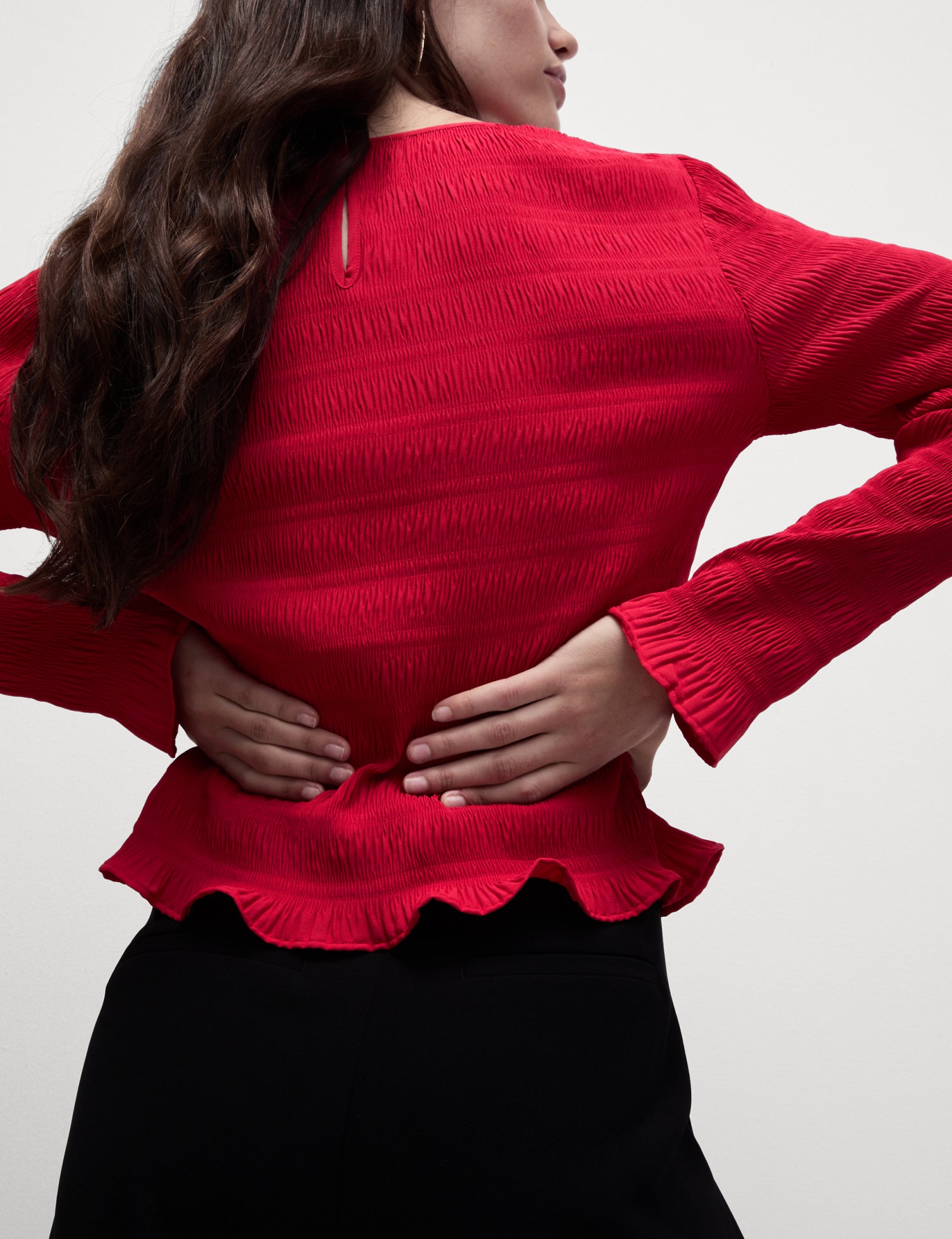 Crew Neck Textured Smocked Top