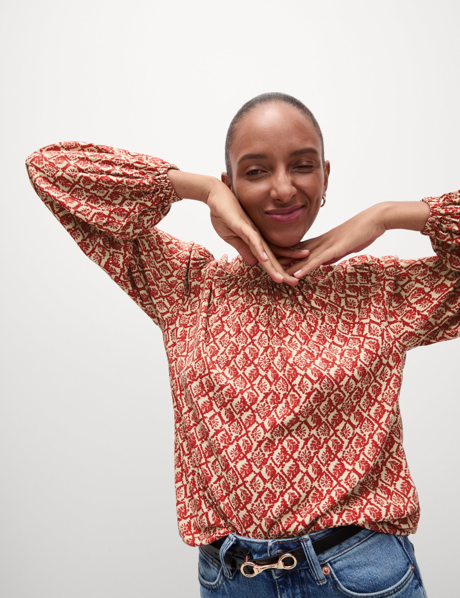 Printed High Neck Blouse