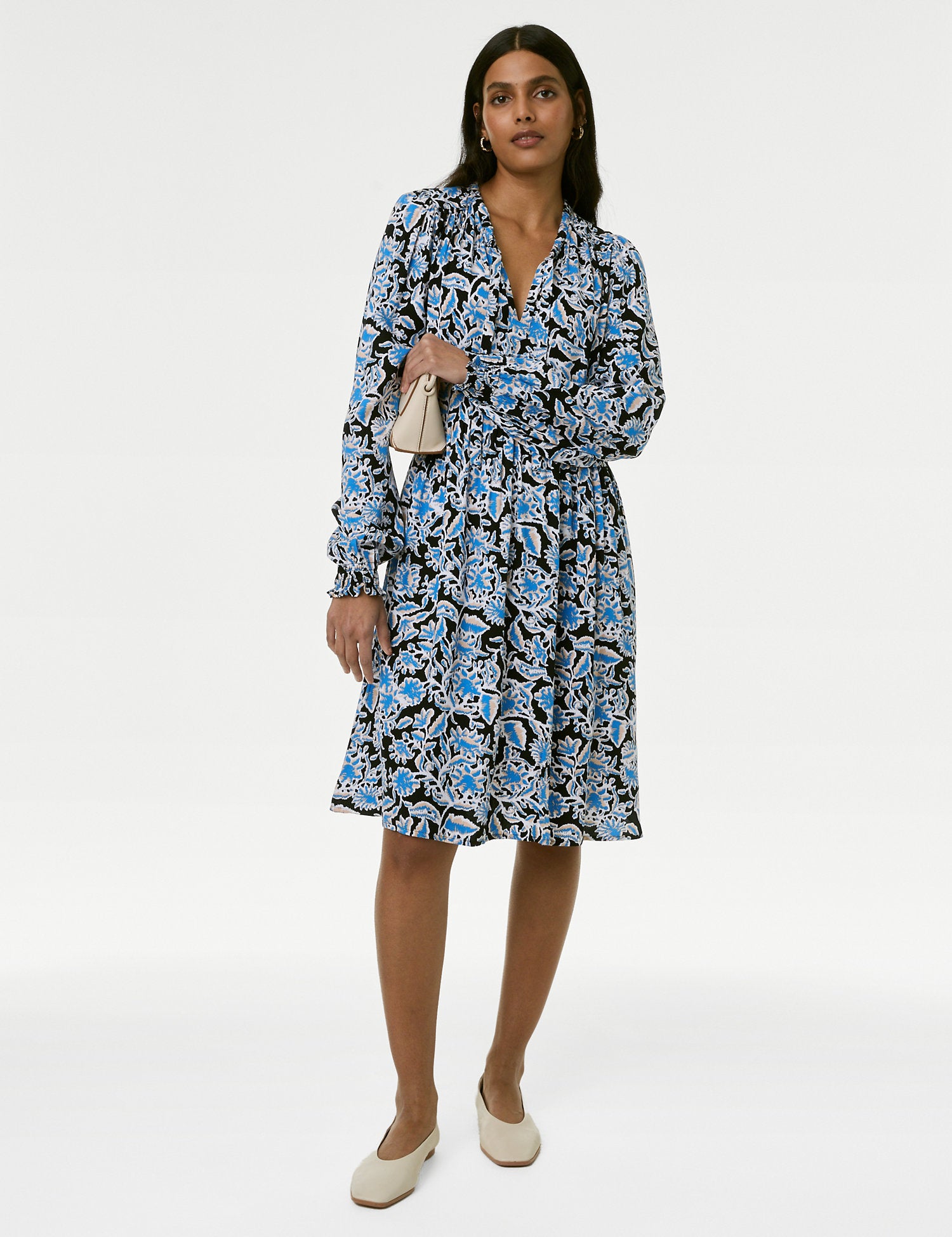 Printed Tie Neck Mini Relaxed Dress