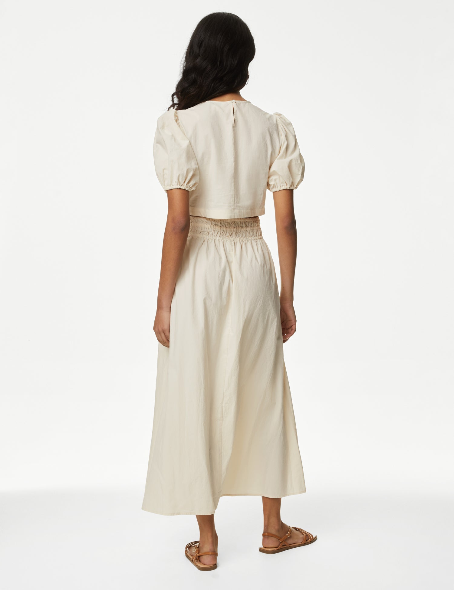 Pure Cotton Midi Shirred Waisted Dress