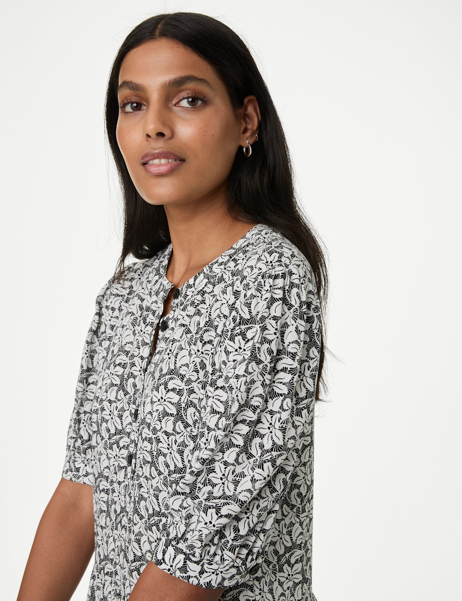 Printed Round Neck Midi Relaxed Tiered Dress