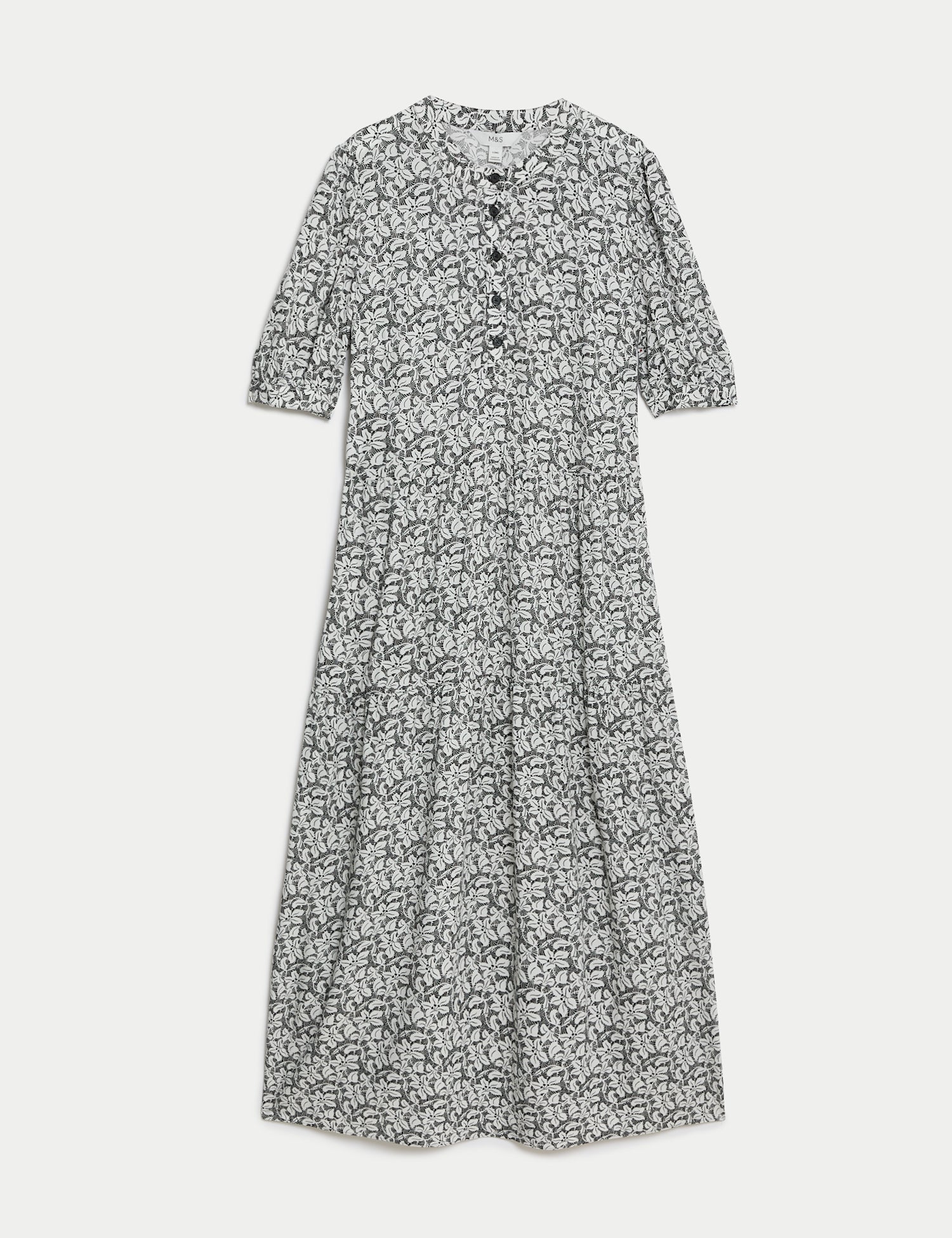 Printed Round Neck Midi Relaxed Tiered Dress