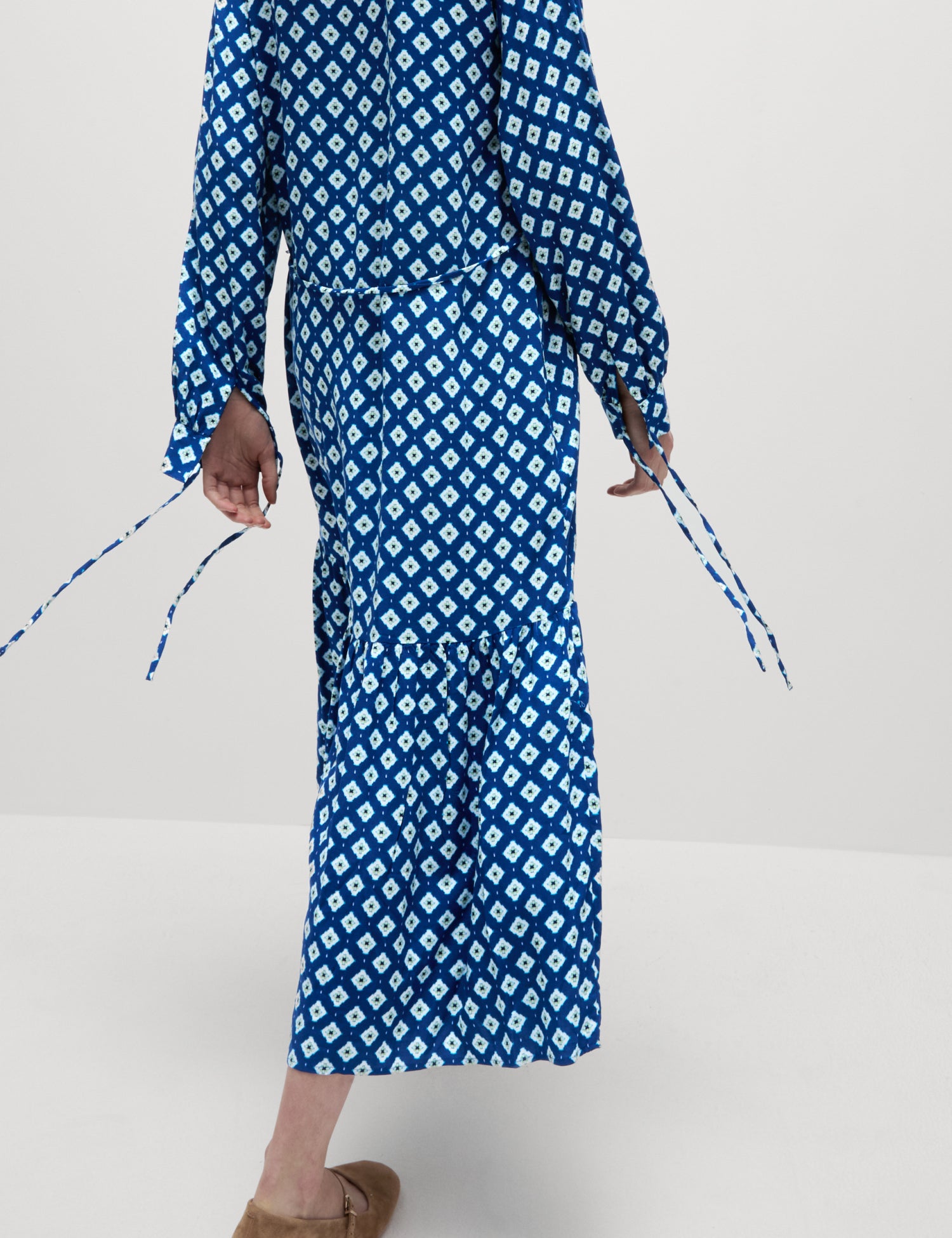 Printed Tie Waist Midi Shirt Dress