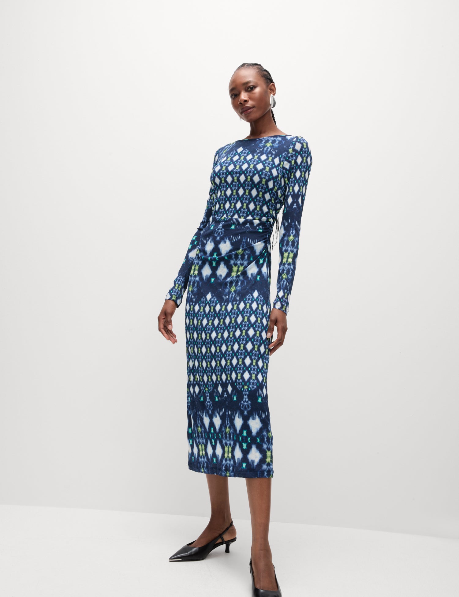 Mesh Jersey Printed Midi Column Dress