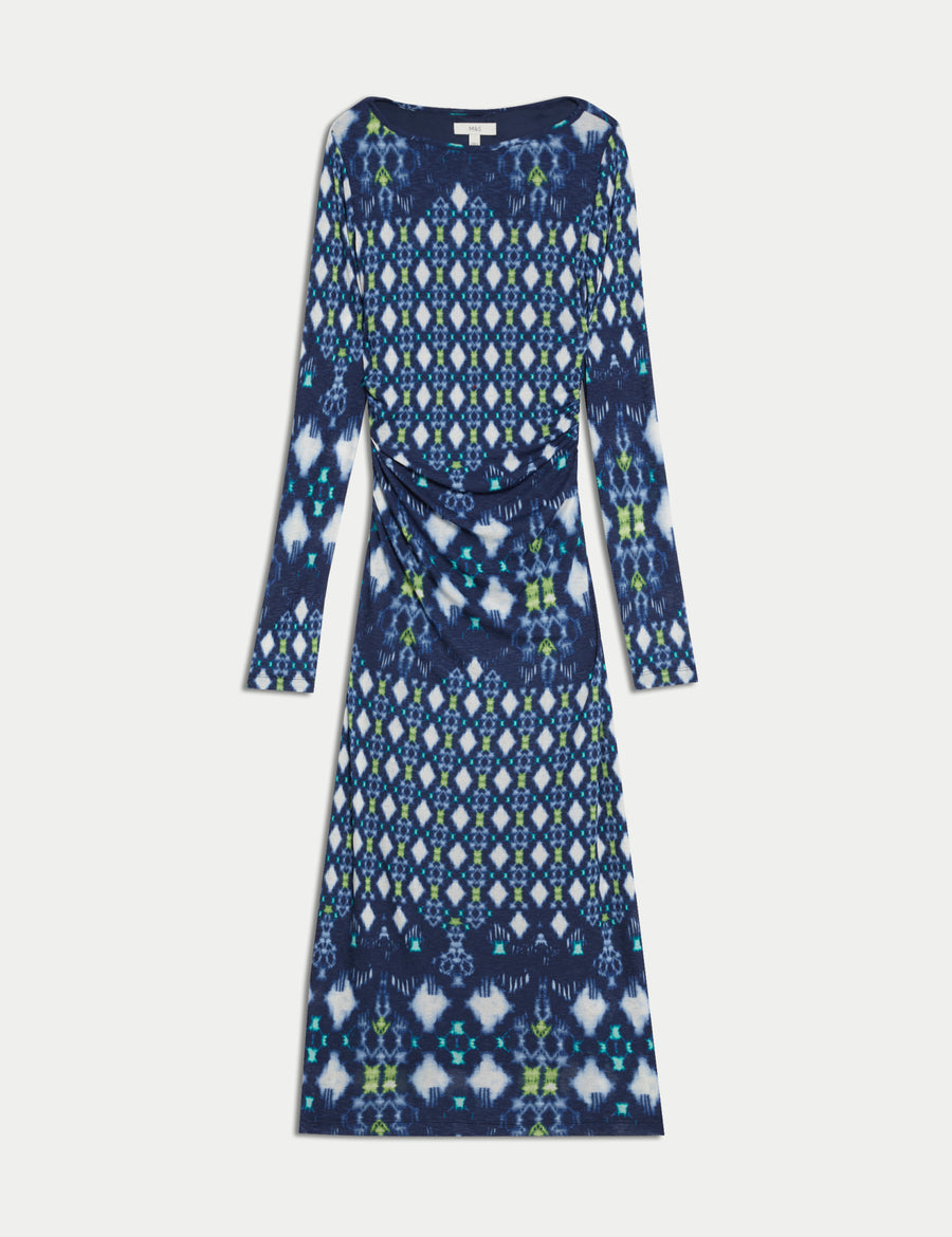 Mesh Jersey Printed Midi Column Dress