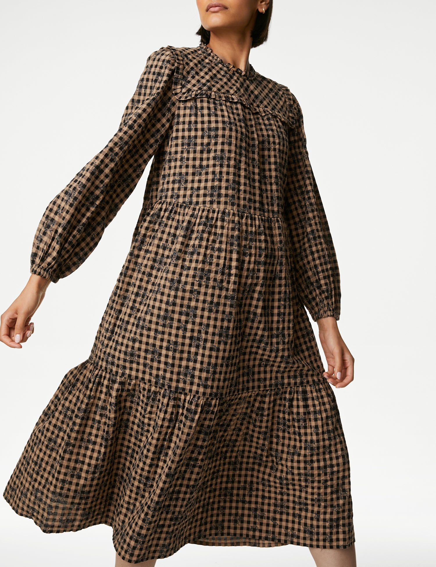 Pure Cotton Printed Midi Tiered Dress