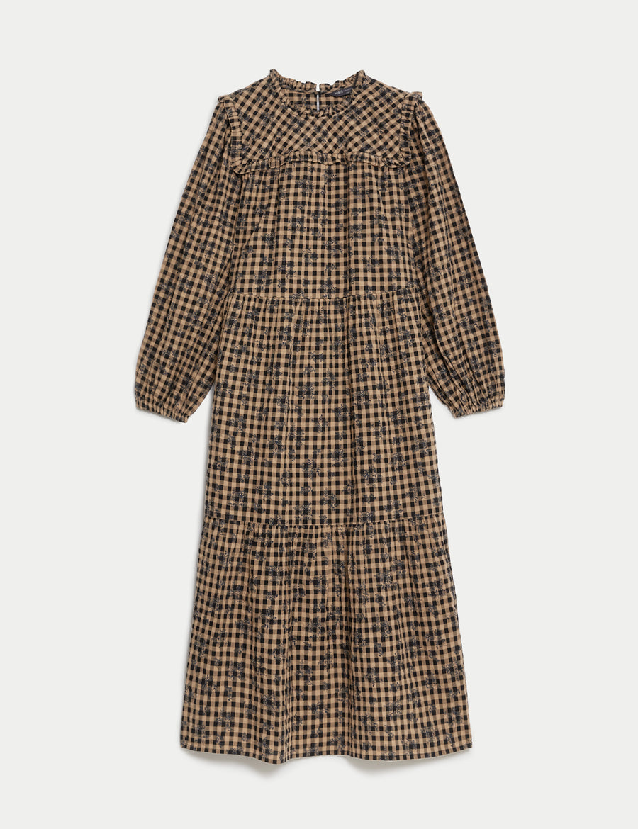 Pure Cotton Printed Midi Tiered Dress