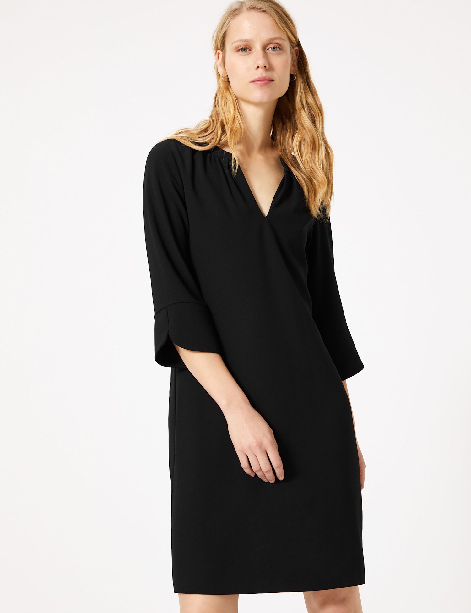 Crepe V-Neck Shift Dress