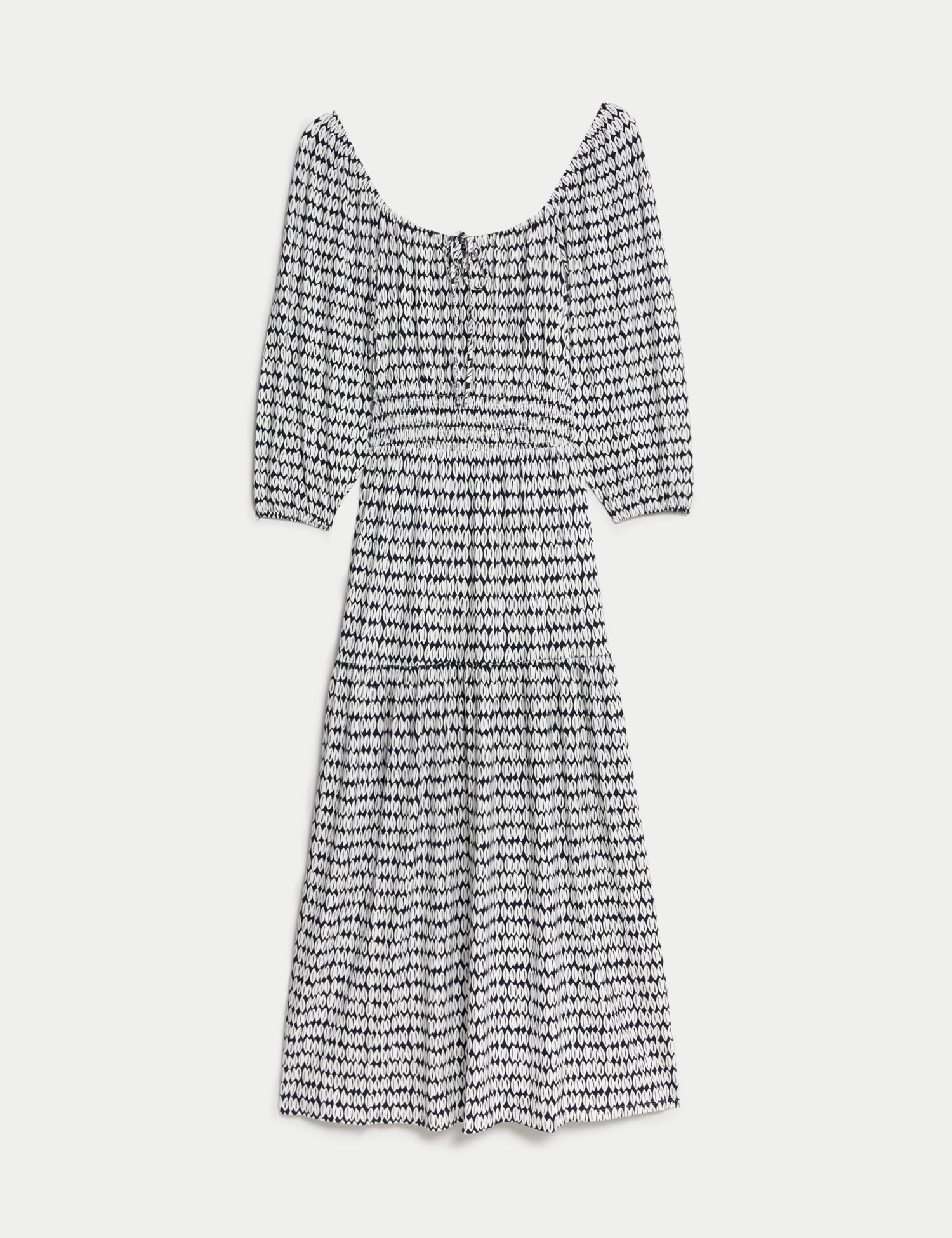 Jersey Printed Square Neck Midi Dress