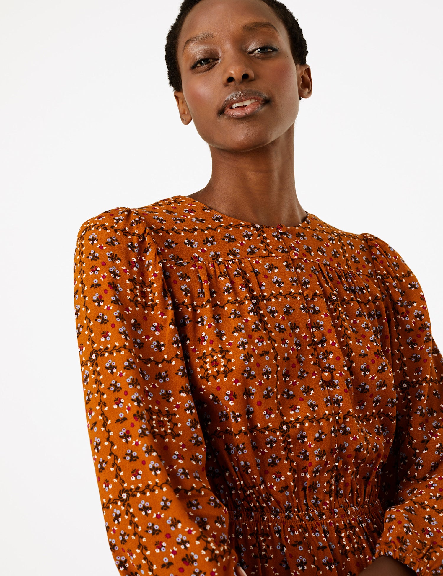 Tile Ditsy Print Waisted Mini Dress