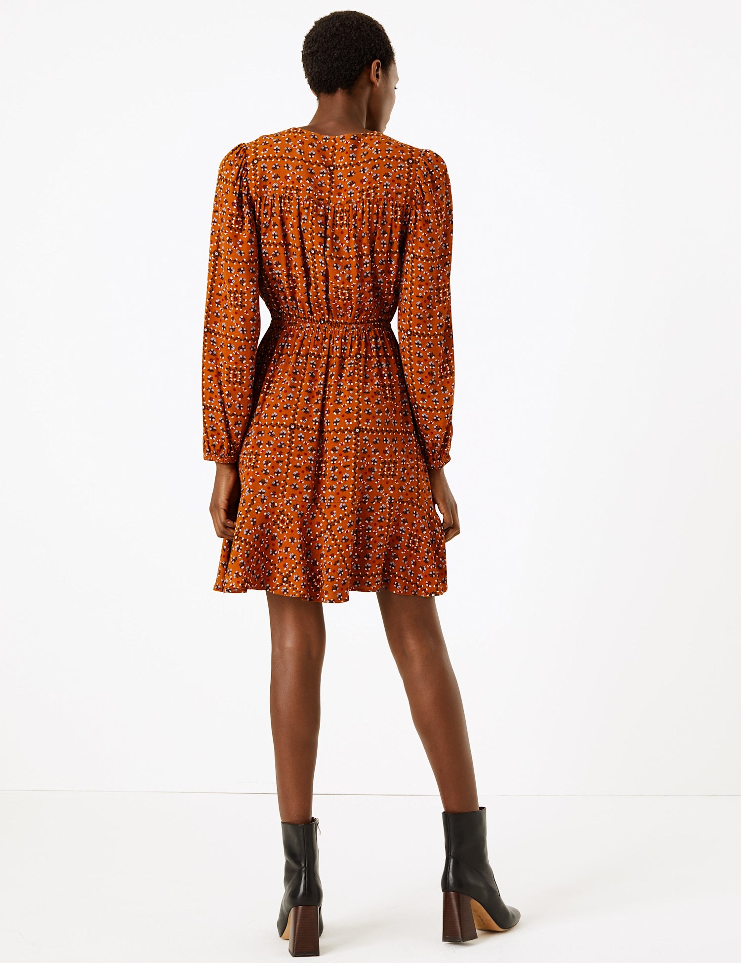 Tile Ditsy Print Waisted Mini Dress