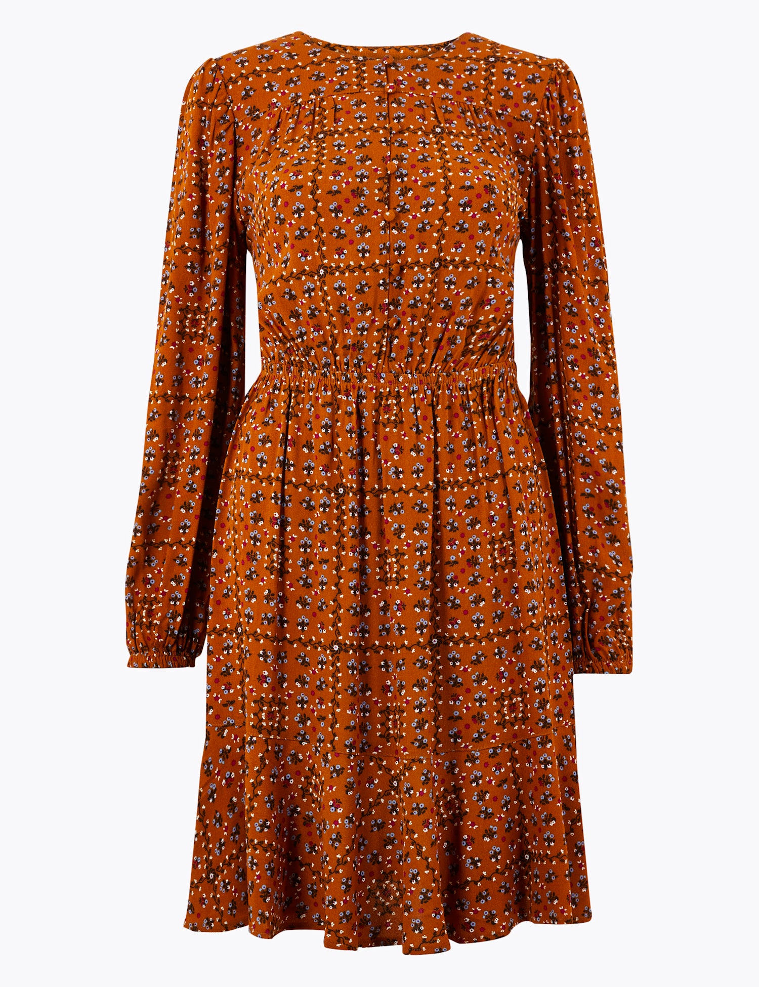 Tile Ditsy Print Waisted Mini Dress