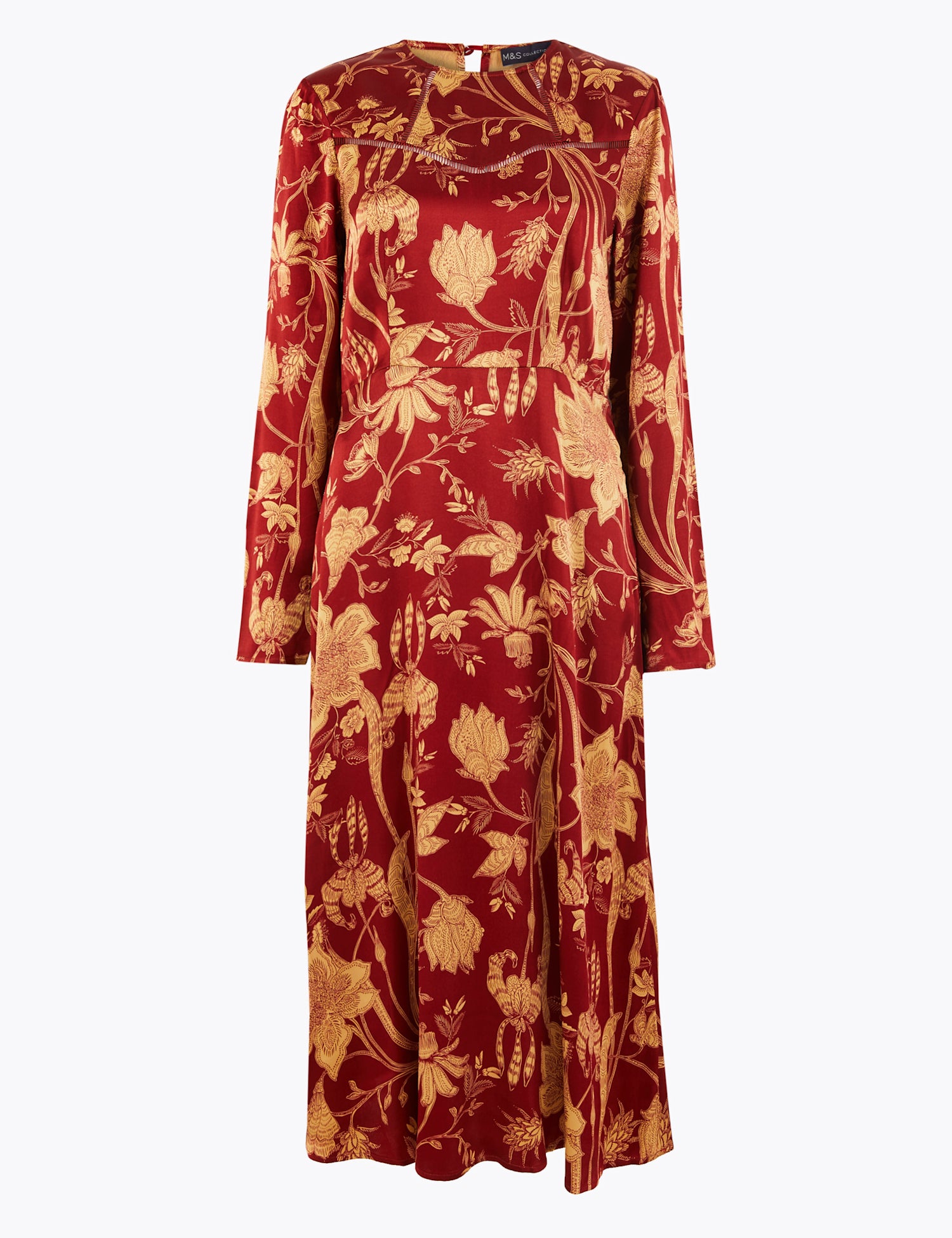 Satin Floral Waisted Midi Dress