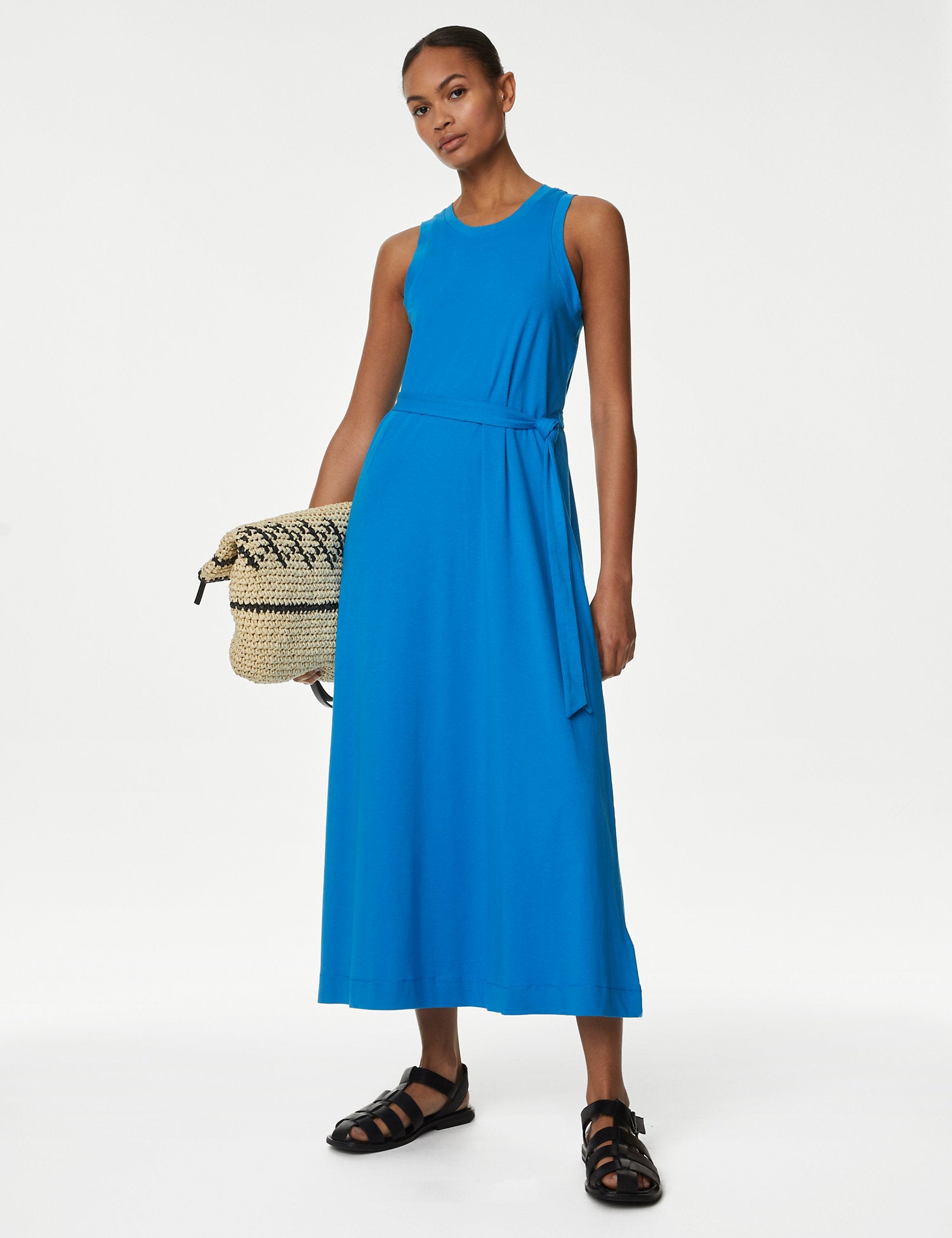 Pure Cotton Jersey Belted Midi Column Dress Marks & Spencer Philippines