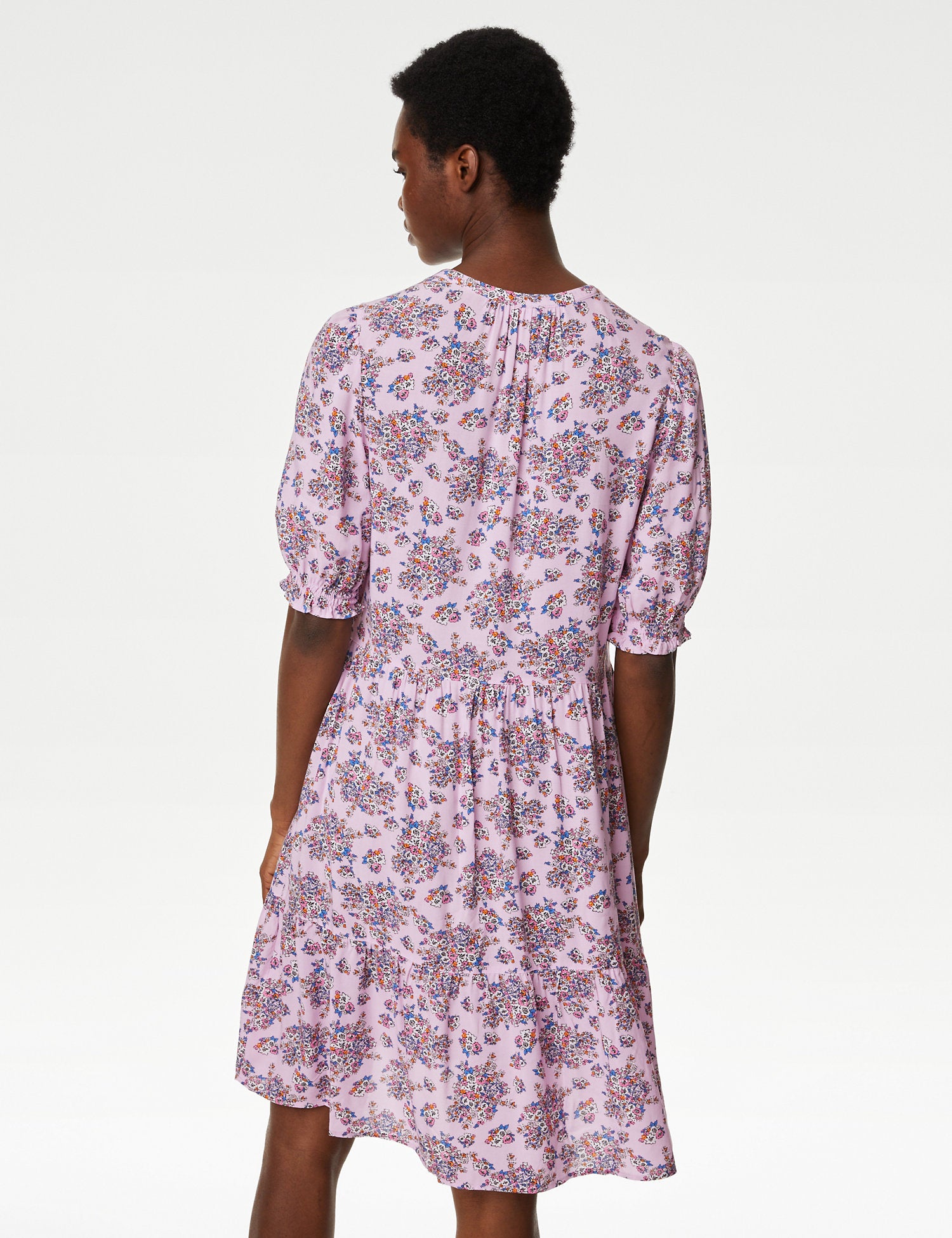 Printed V-Neck Knee Length Tiered Dress