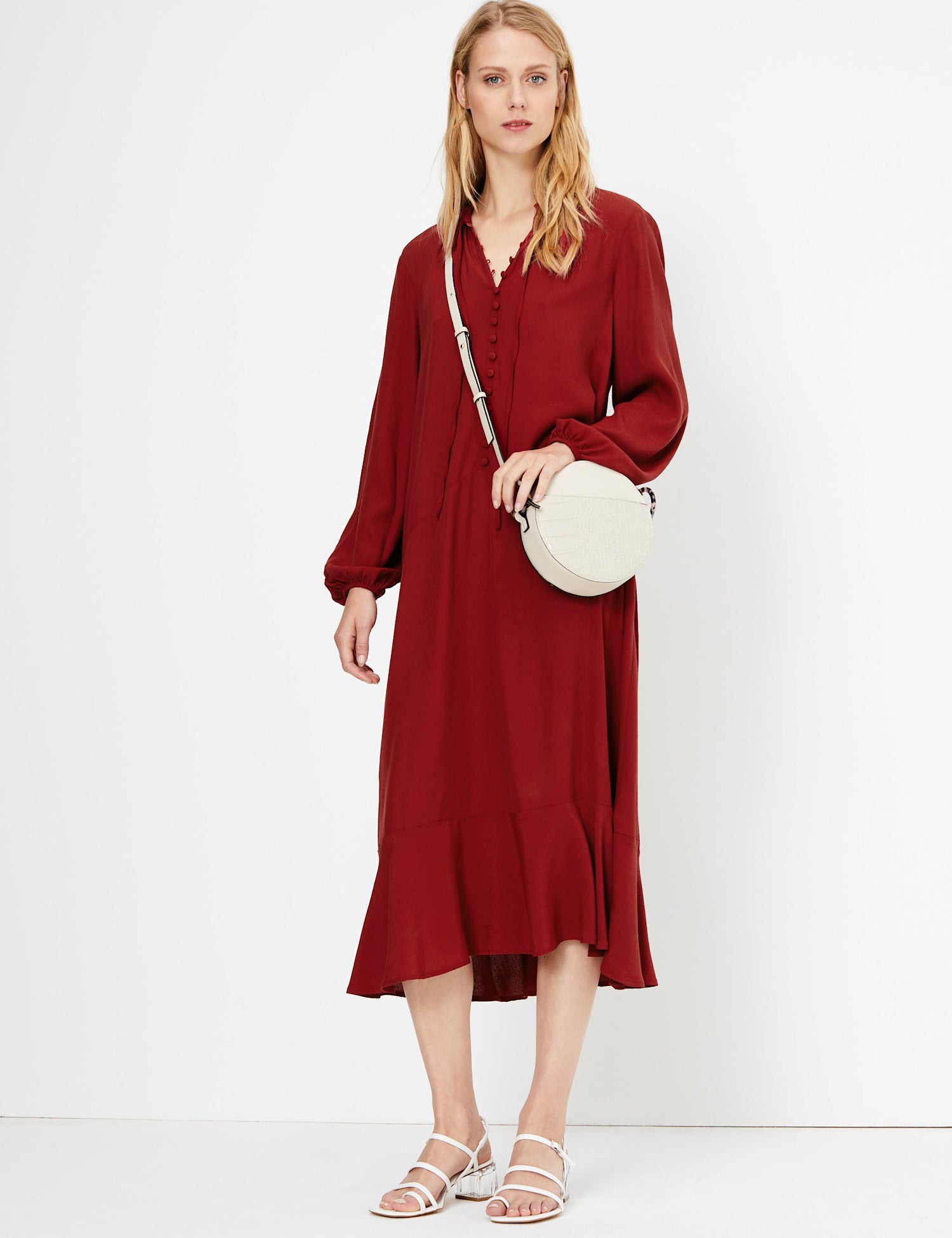 Button Detailed Relaxed Midi Dress