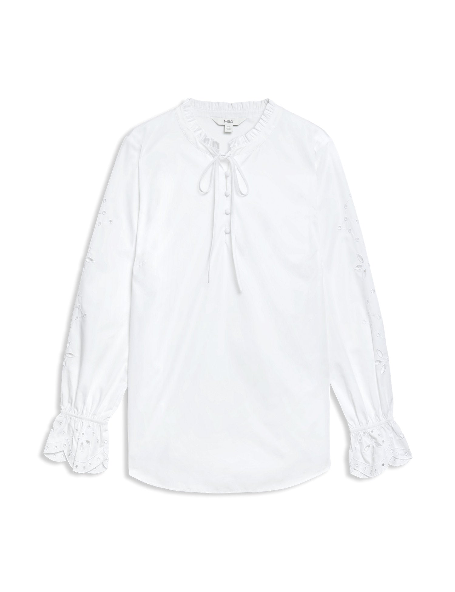 Pure Cotton Broderie Tie Front Blouse