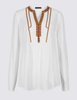 Embroidered Notch Neck Long Sleeve Blouse
