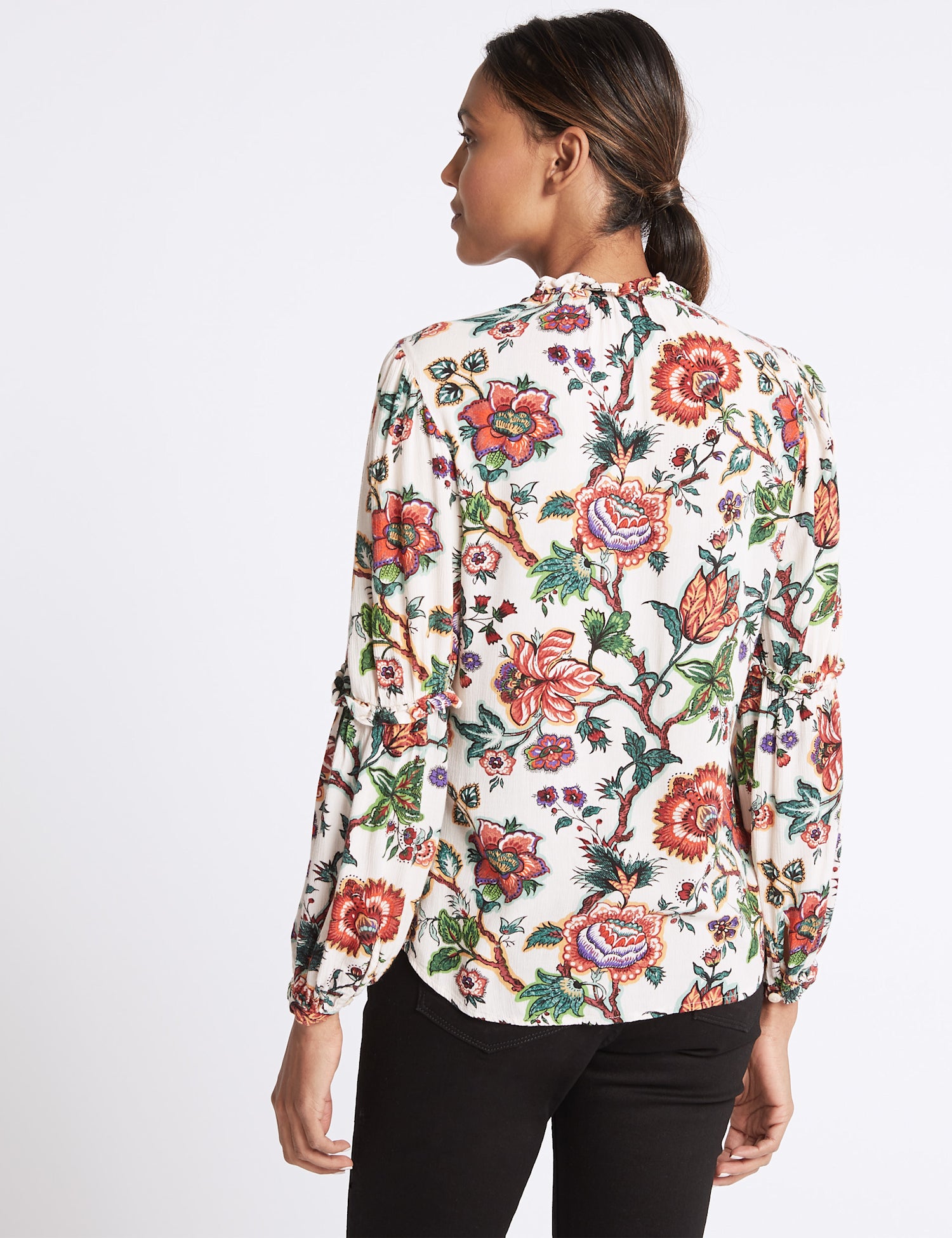 Floral Print Notch Neck Long Sleeve Blouse